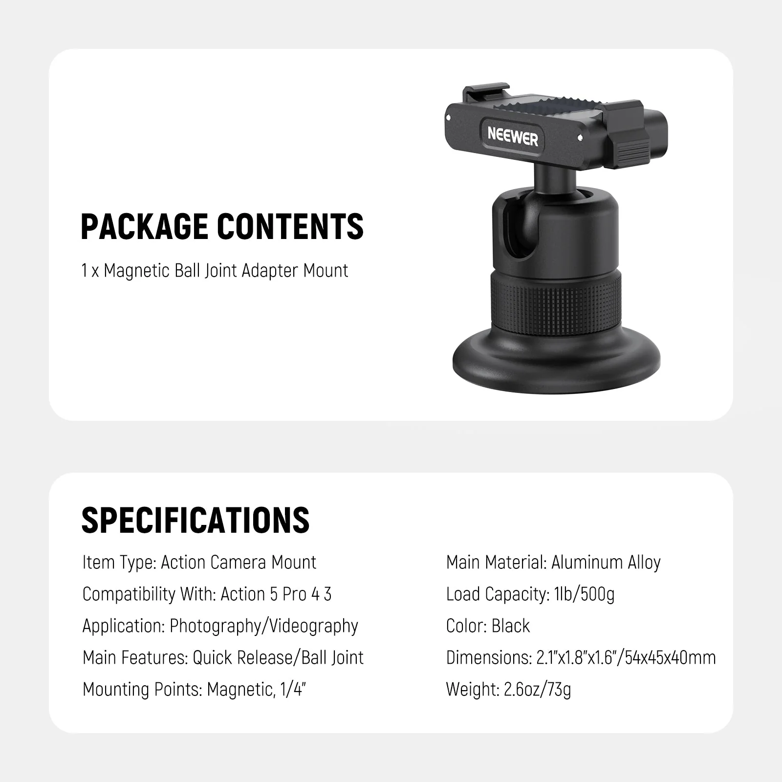 NEEWER AC013 Magnetic Camera Mount For DJI Osmo 360 Action 5 Pro/4/3 - Image 8