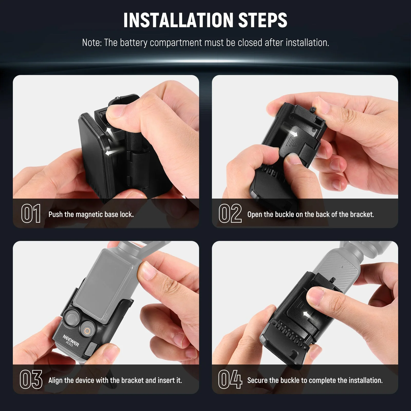 NEEWER BASICS AC015 Magnetic Camera Mount 180° Rotate For DJI Osmo Pocket 3 - Image 6