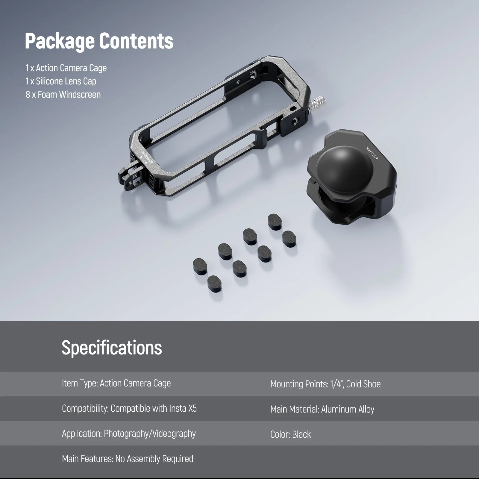 NEEWER AC033 Utility Frame Action Camera Cage Compatible with Insta360 X5 - Image 8