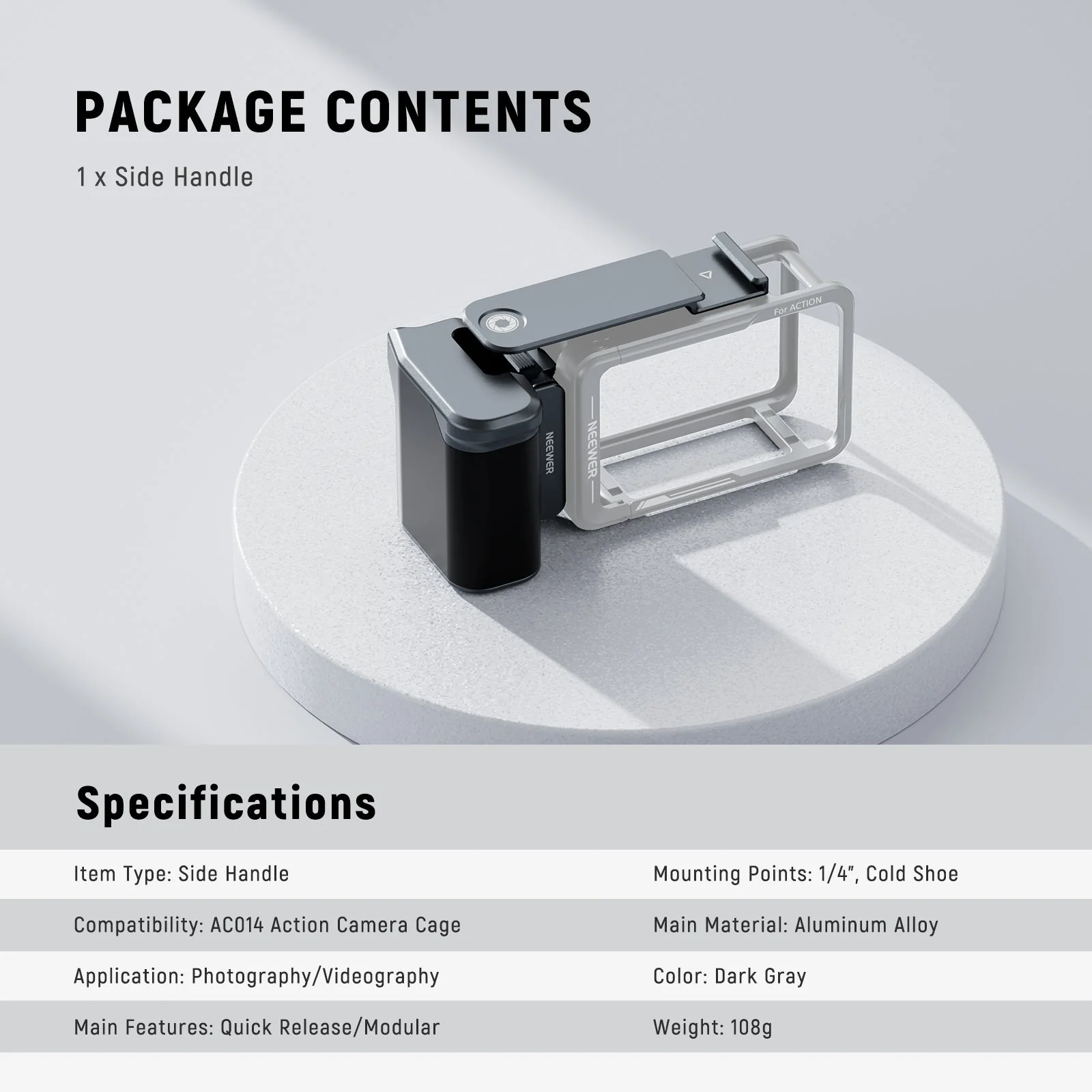 NEEWER AC034 Side Handle for AC014 DJI Osmo Action 5 Pro/4/3 Cage - Image 7