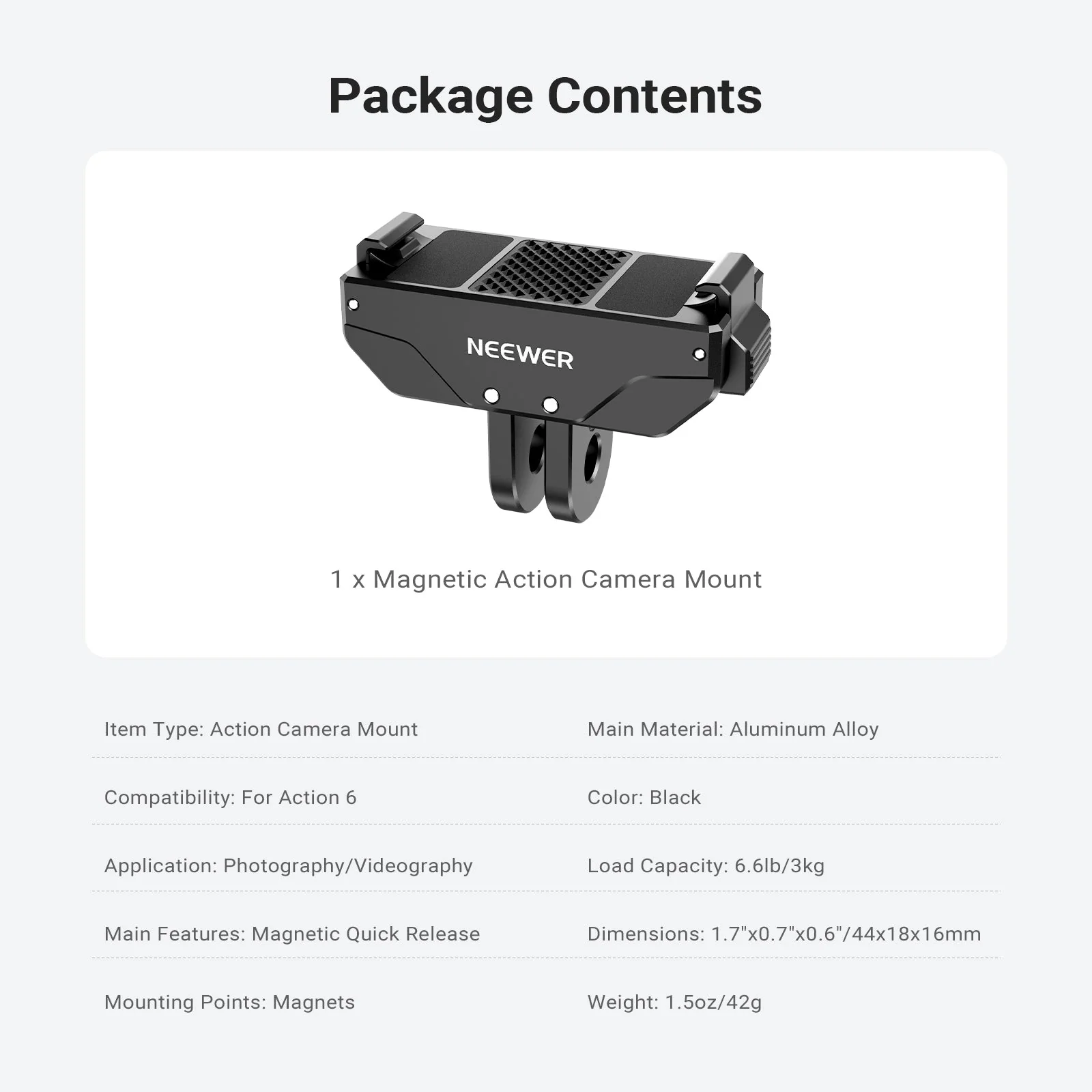 NEEWER AC071 Magnetic Quick Release Mount For DJI Osmo Action 6 - Image 8