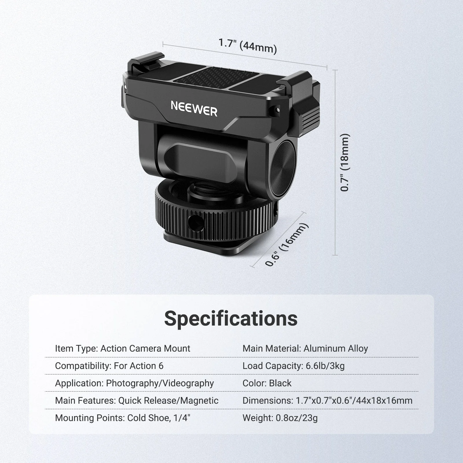 NEEWER AC072 Magnetic Quick Release Mount For DJI Osmo Action 6 - Image 7