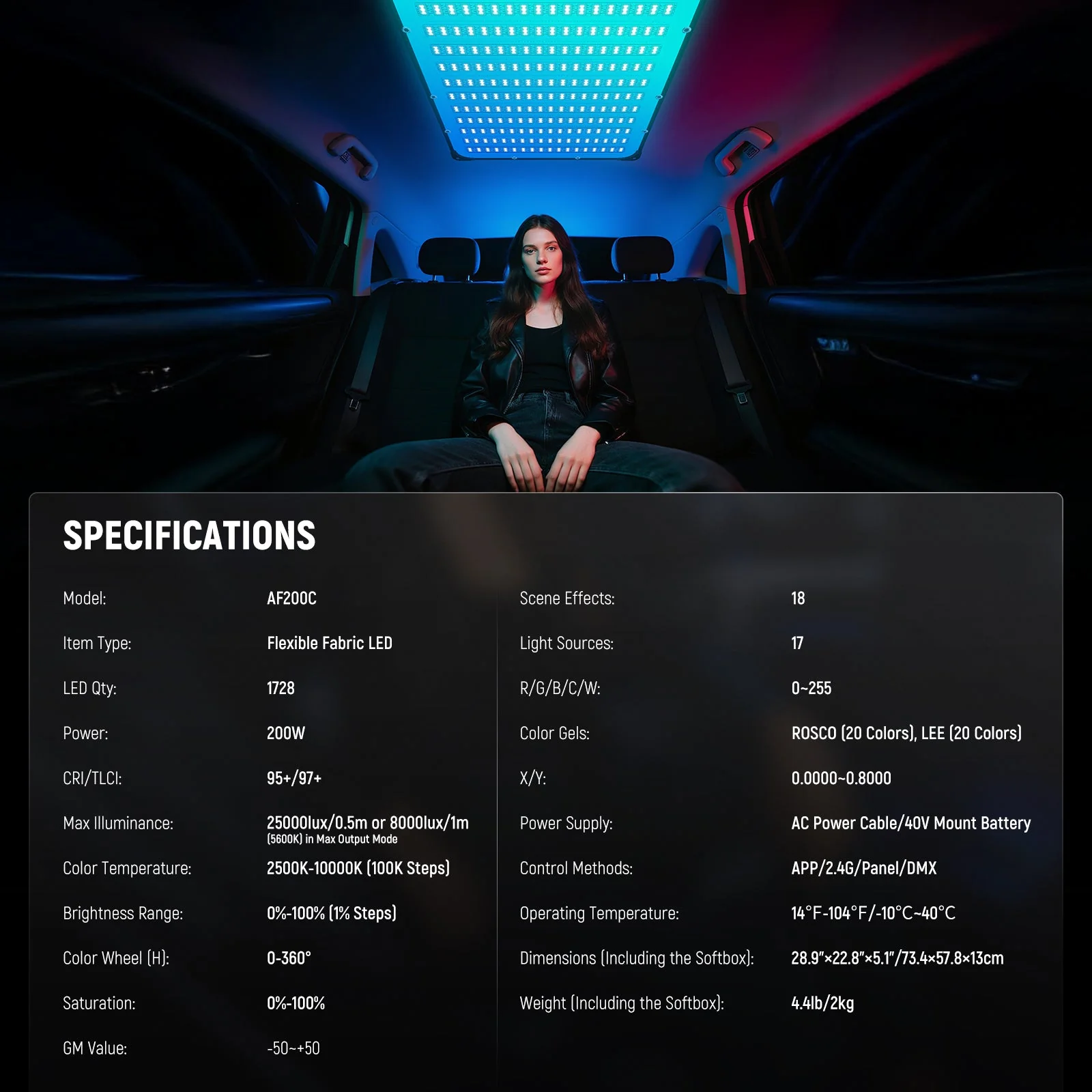 NEEWER AF200C Pro 200W Flexible RGB LED Video Light with Softbox - Image 8