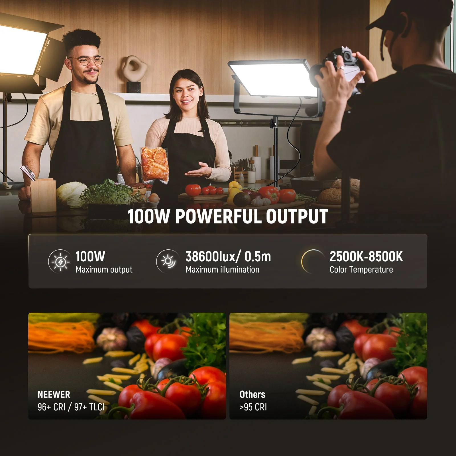 NEEWER AP100B 100W Bi-Color LED Panel Video Light with APP/2.4G/Panel/DMX Control - Image 3