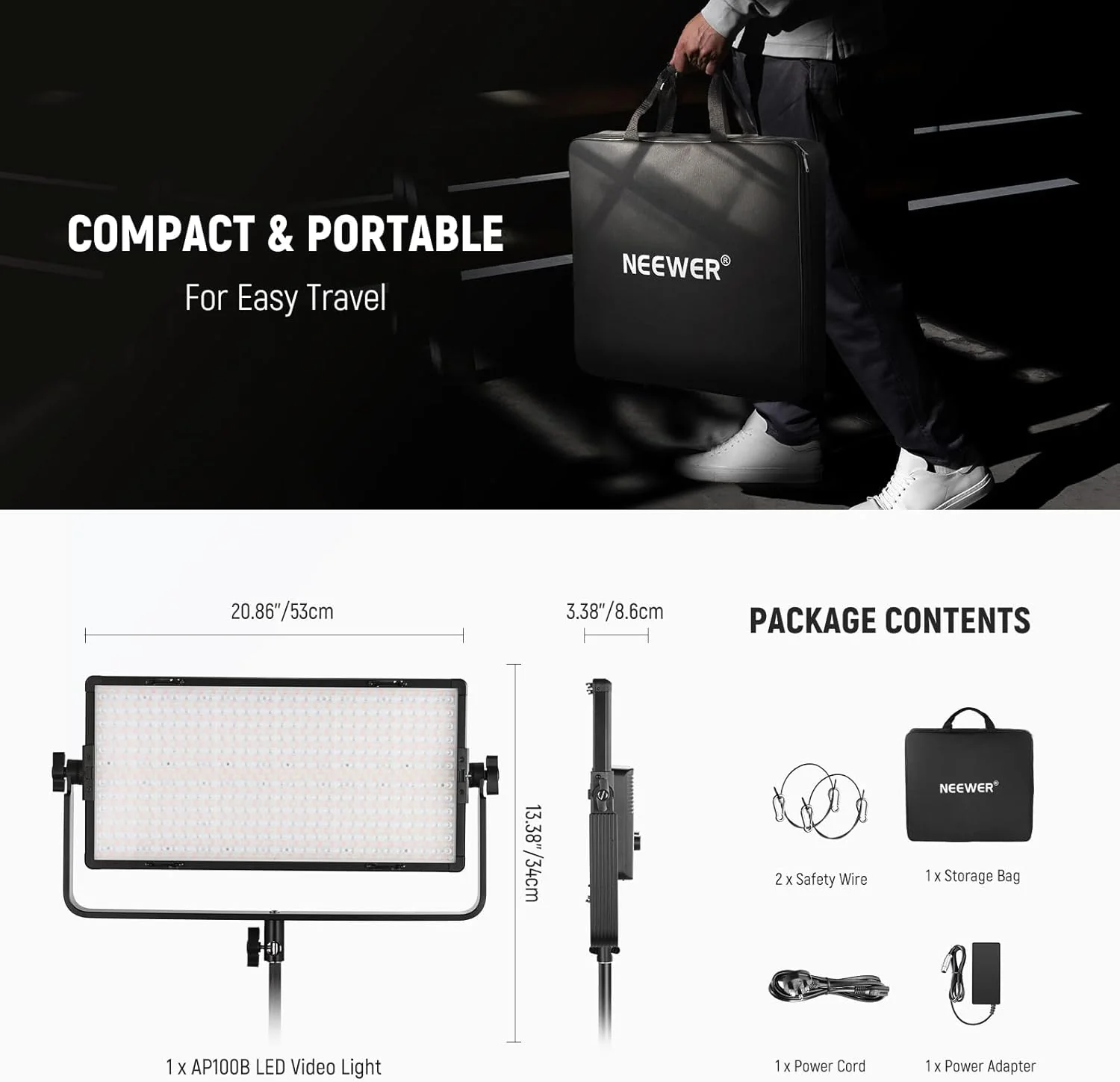 NEEWER AP100B 100W Bi-Color LED Panel Video Light with APP/2.4G/Panel/DMX Control - Image 9