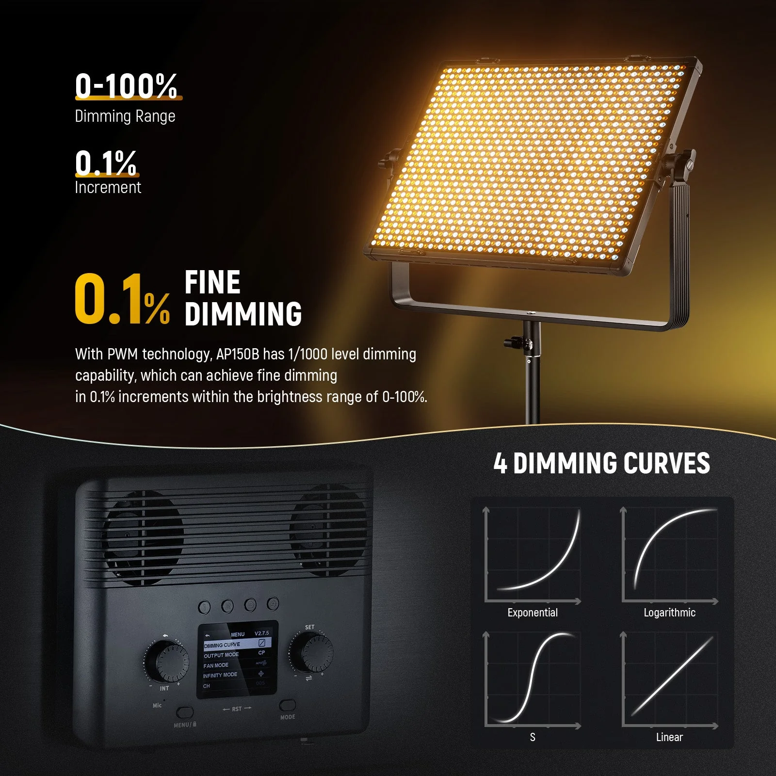 NEEWER AP150B 150W Bi-Color LED Panel Video Light with APP/2.4G/Panel/DMX Control - Image 5