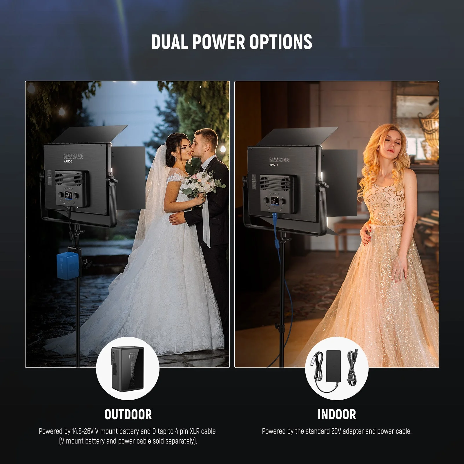 NEEWER AP150B 150W Bi-Color LED Panel Video Light with APP/2.4G/Panel/DMX Control - Image 7