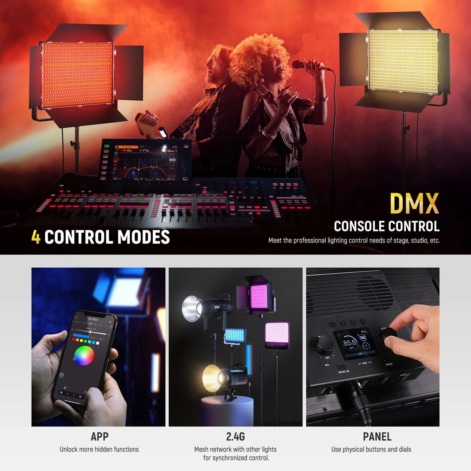 NEEWER AP150C 150W RGB LED Panel Video Light with APP/2.4G/Panel/DMX Control - Image 6