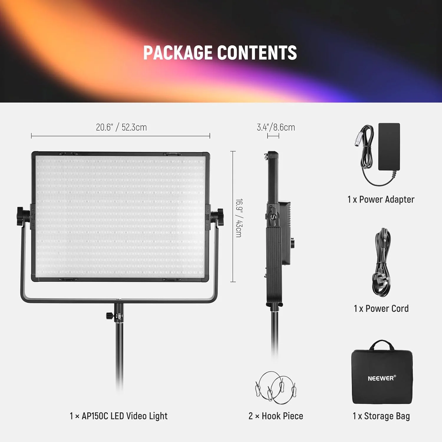 NEEWER AP150C 150W RGB LED Panel Video Light with APP/2.4G/Panel/DMX Control - Image 9