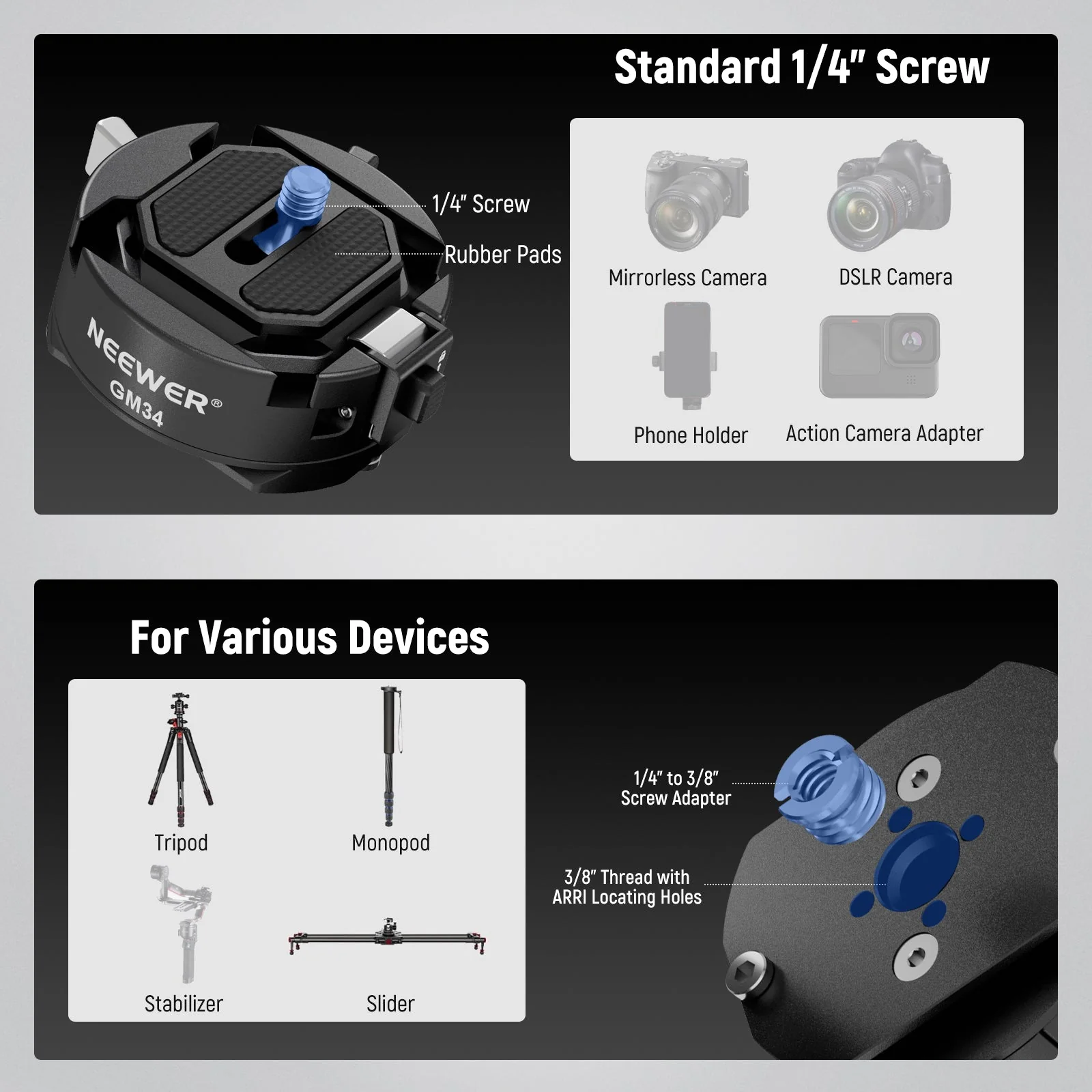 NEEWER GM34 Camera Quick Release Plate Kit - Image 7