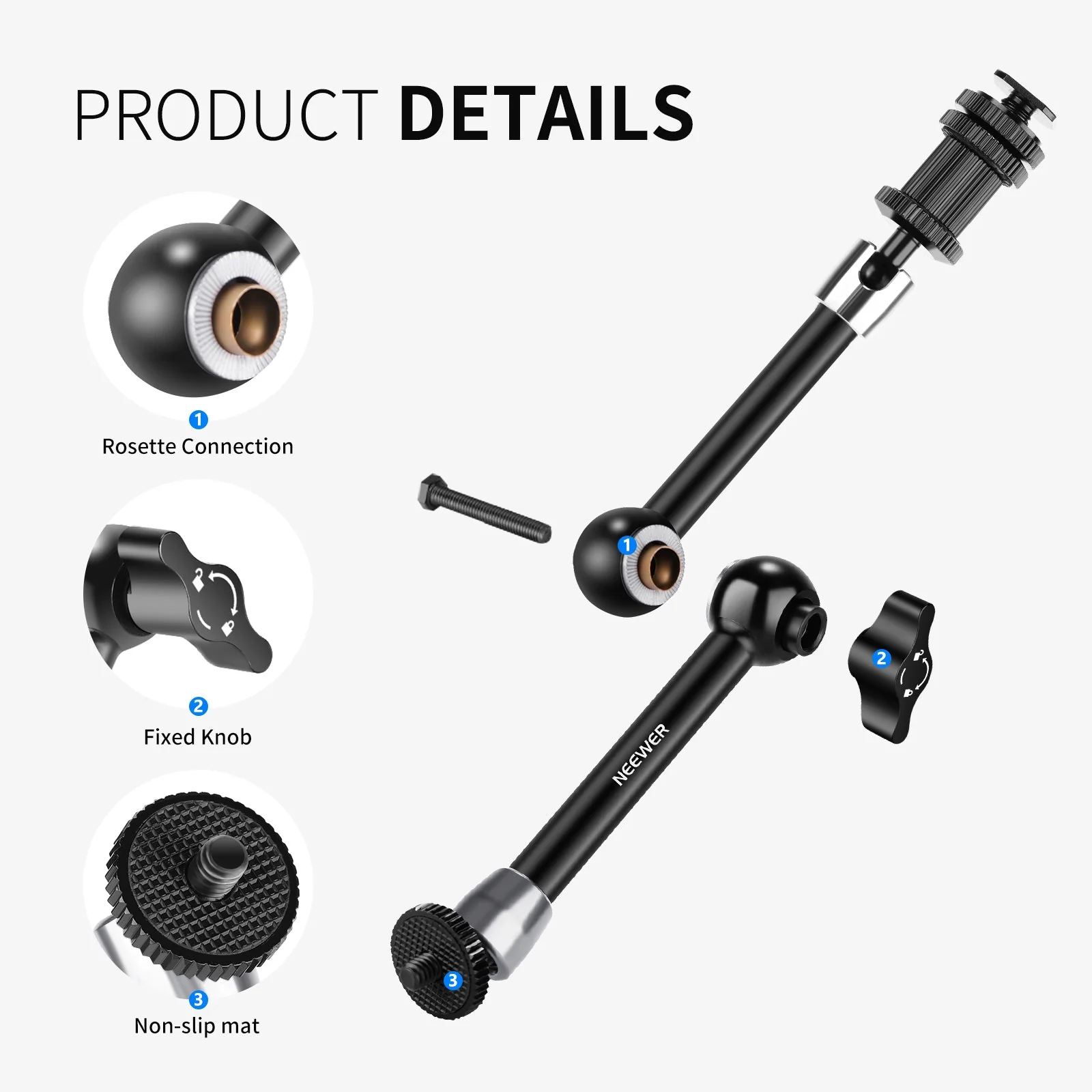 NEEWER ST20 11" Articulating Magic Arm & Upgraded Super Clamp Set - Image 4