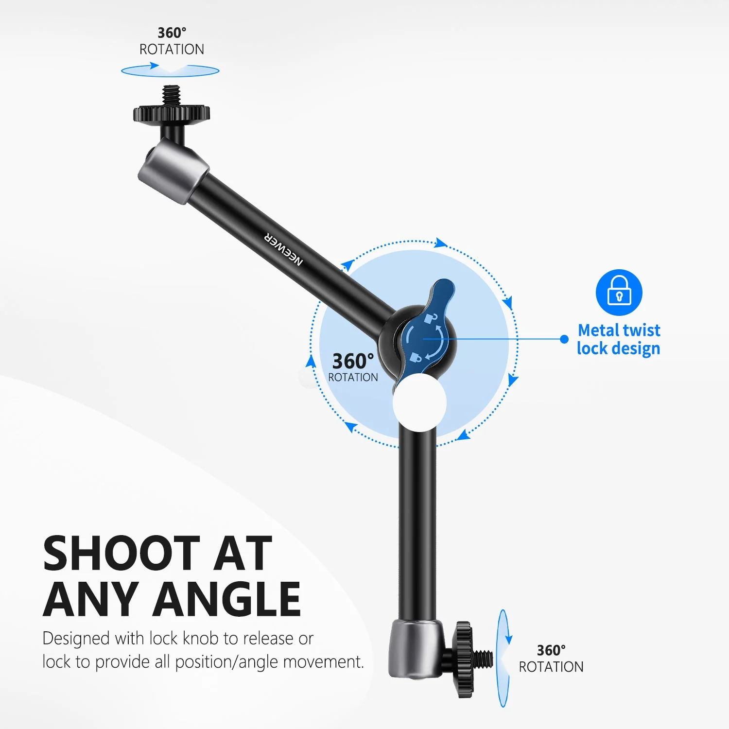 NEEWER ST20 11" Articulating Magic Arm & Upgraded Super Clamp Set - Image 5