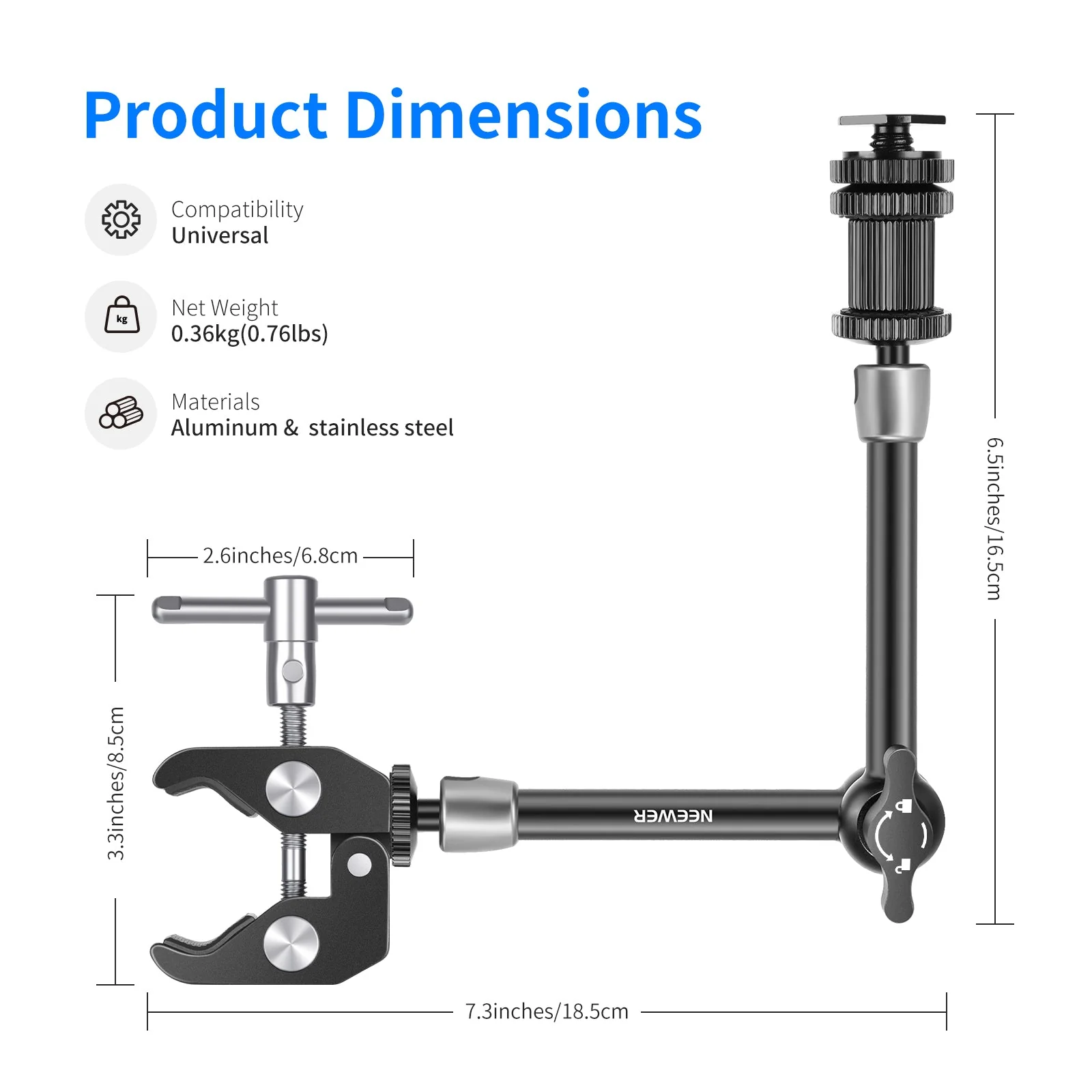 NEEWER ST20 11" Articulating Magic Arm & Upgraded Super Clamp Set - Image 8