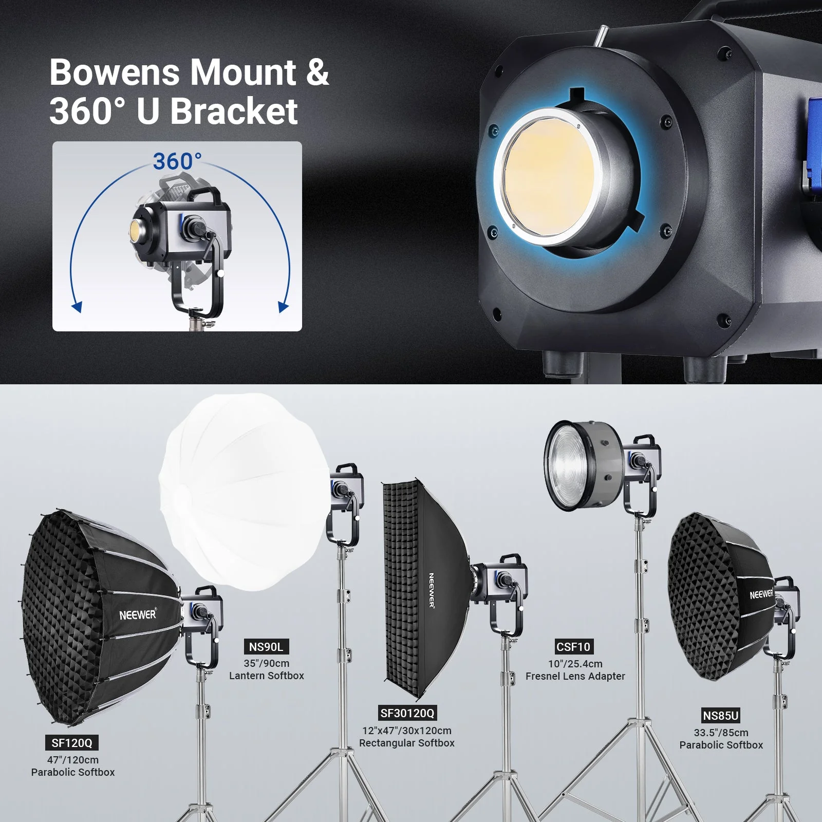 NEEWER AS1200B 1200W Output Bi-Color COB LED Studio Video Light - Image 7