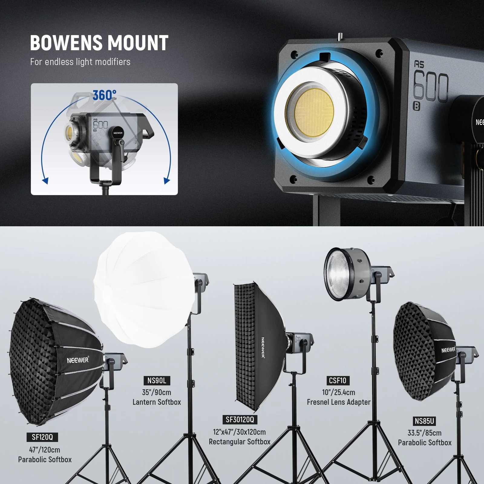 NEEWER AS600B 600W Output LED COB Continuous Video Light for TV News Studio - Image 8
