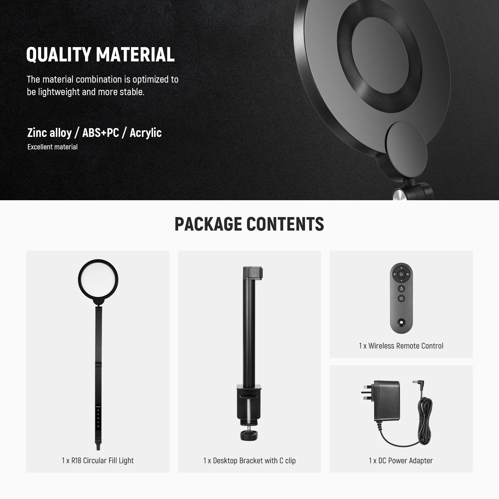 NEEWER BASICS R18 18W 7" Round Fill Light With Desktop Stand - Image 9