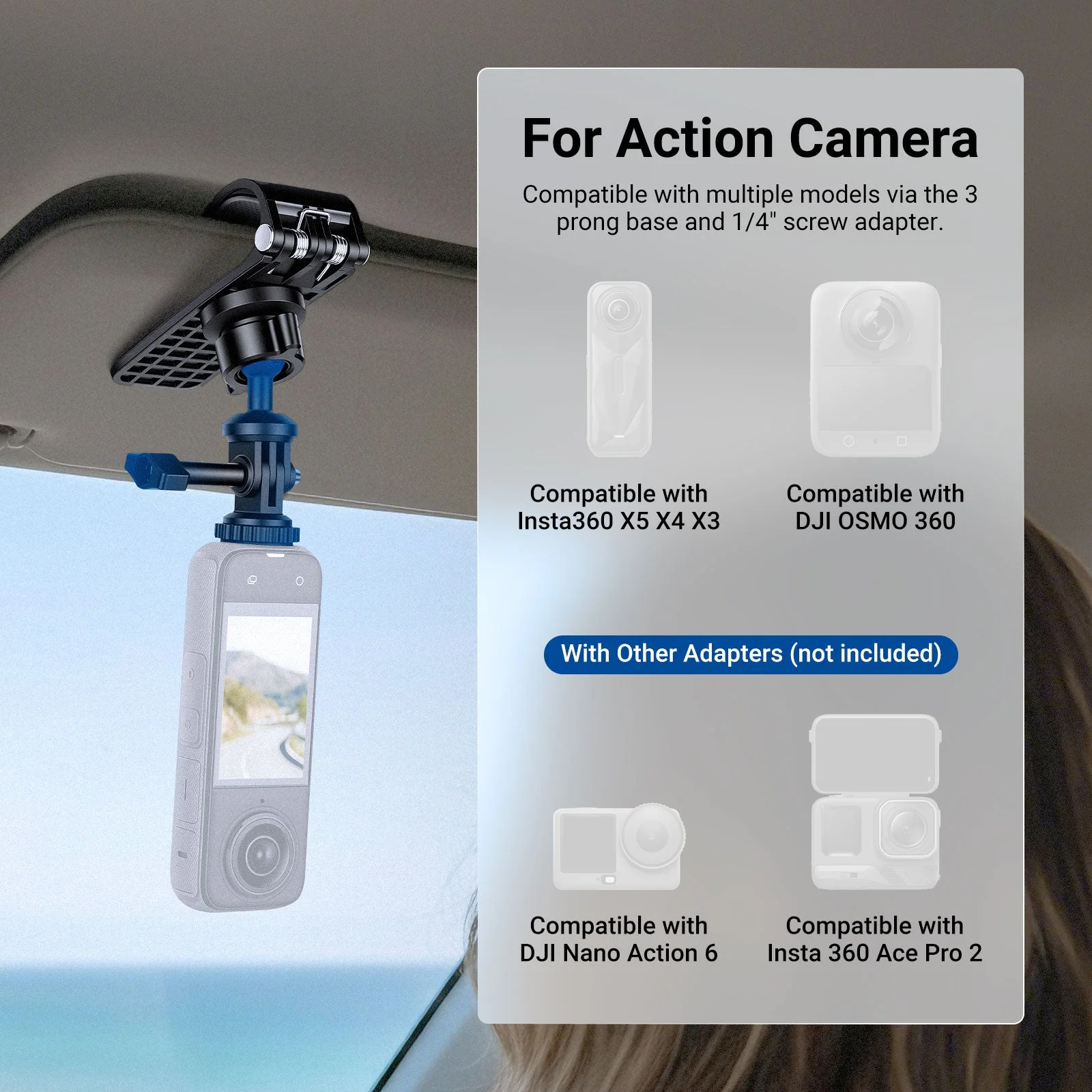 NEEWER BASICS AC055 Car Sun Visor Mount for Action Camera - Image 6