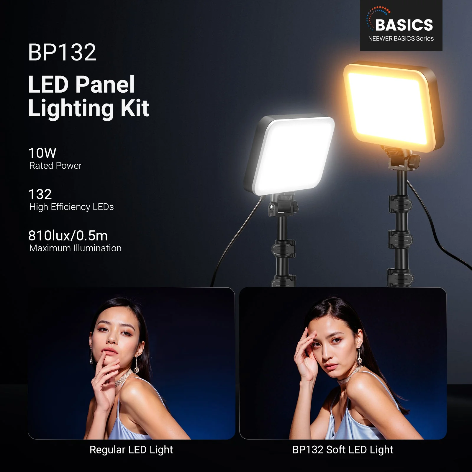 NEEWER BASICS BP132 2 Pack LED Video Light Panel Lighting Kit - Image 2