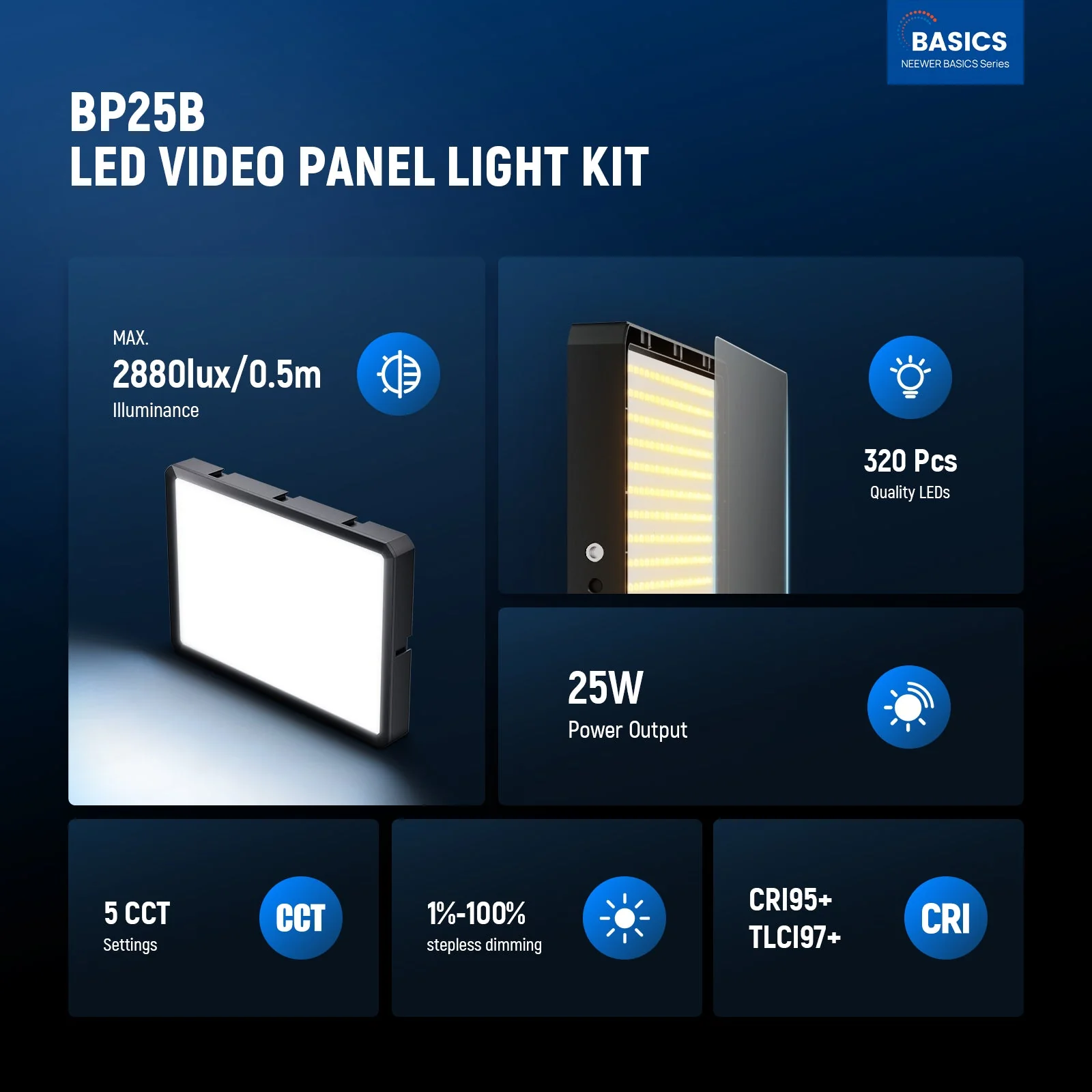 NEEWER BASICS BP25B 2 Pack Bi-Color LED Video Panel Light Kit - Image 2