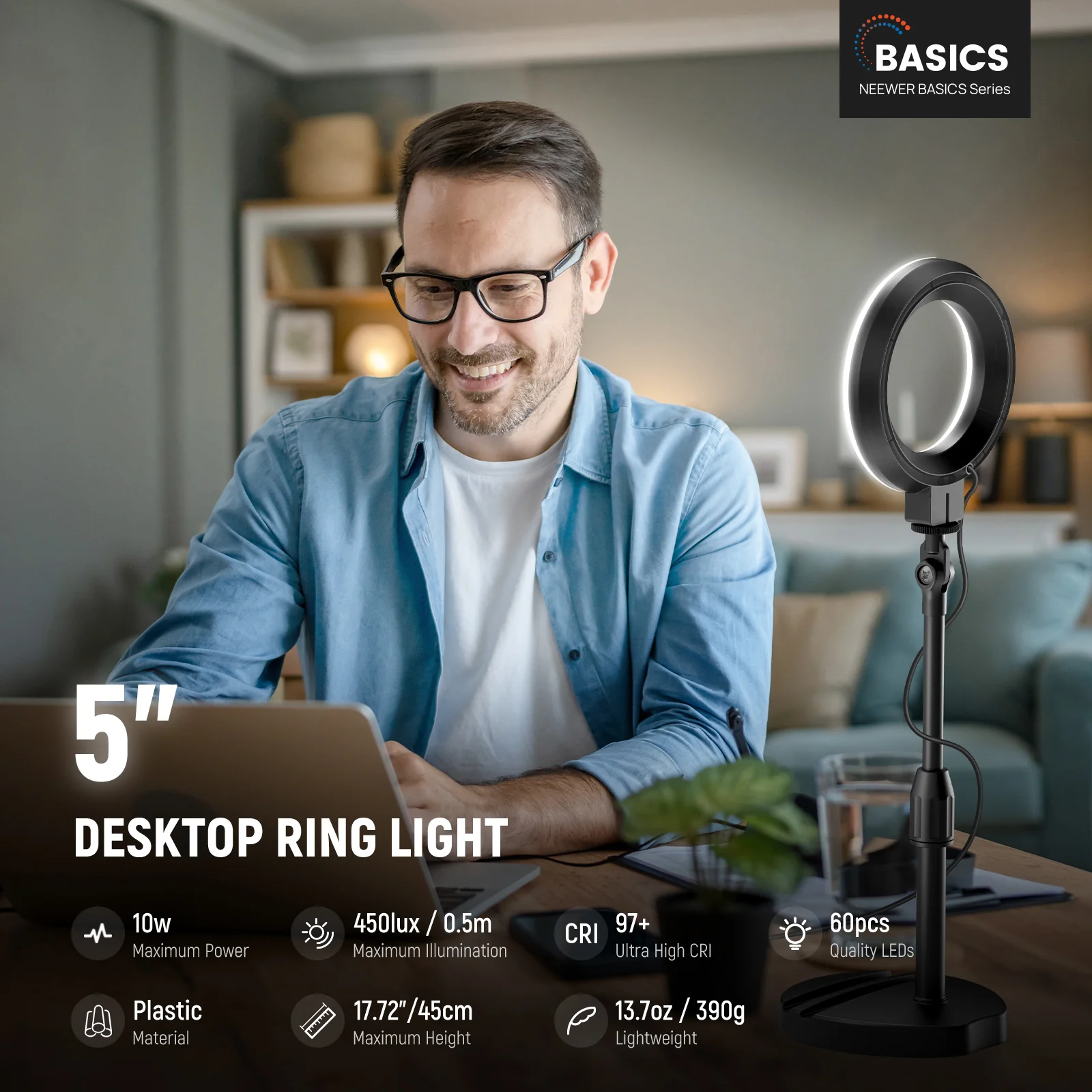 NEEWER BASICS BR60 5"/13cm Desk Ring Light with Stand - Image 10
