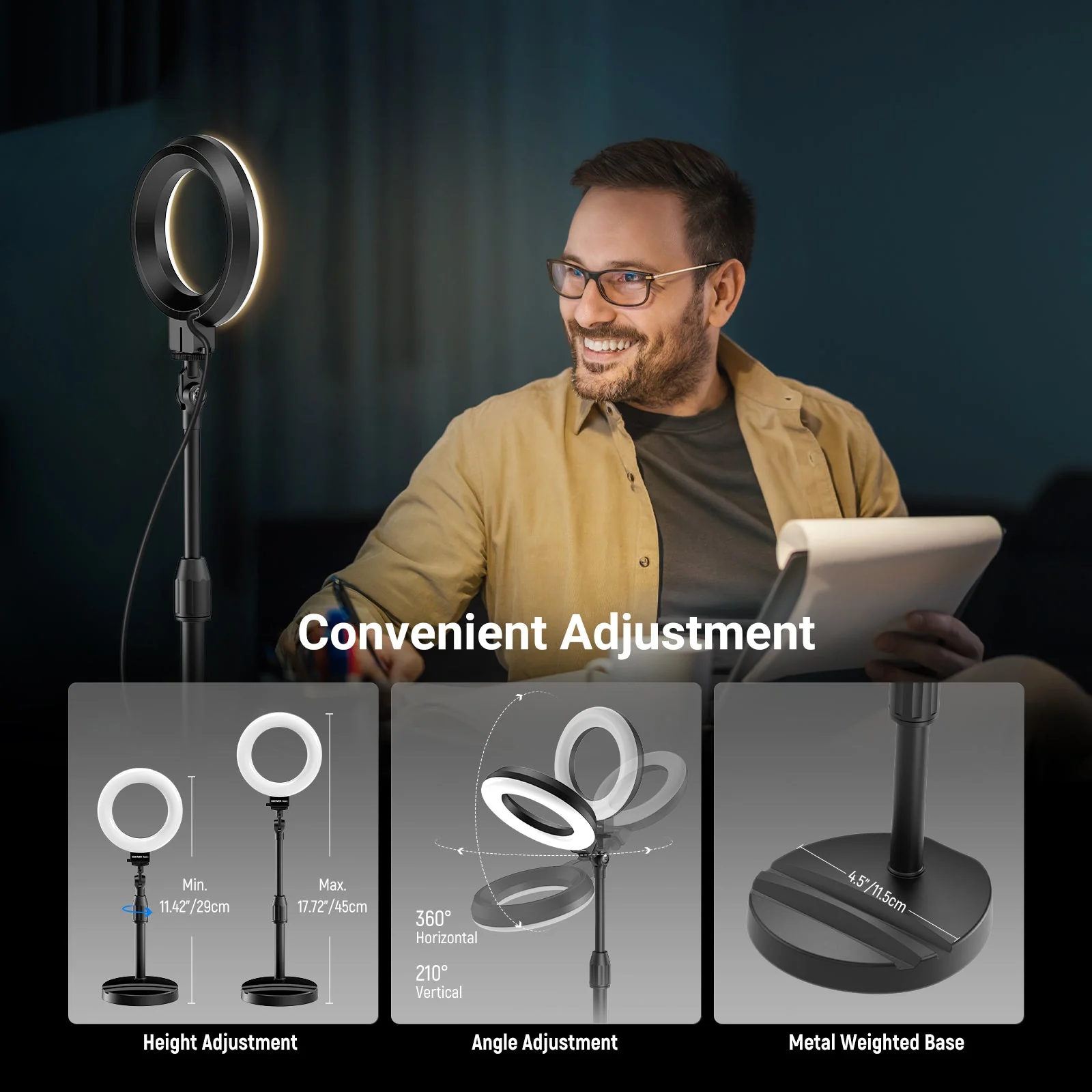 NEEWER BASICS BR60 5" Desk Ring Light with Stand & Monitor Clamp - Image 6