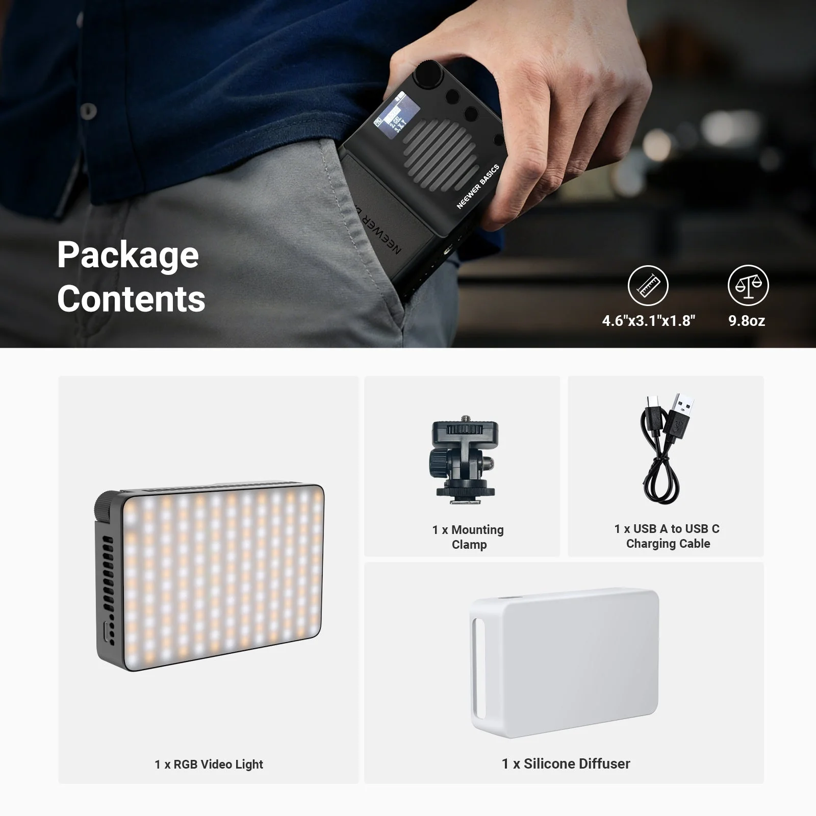 NEEWER BASICS BS40C Magnetic RGB Video Light - Image 9