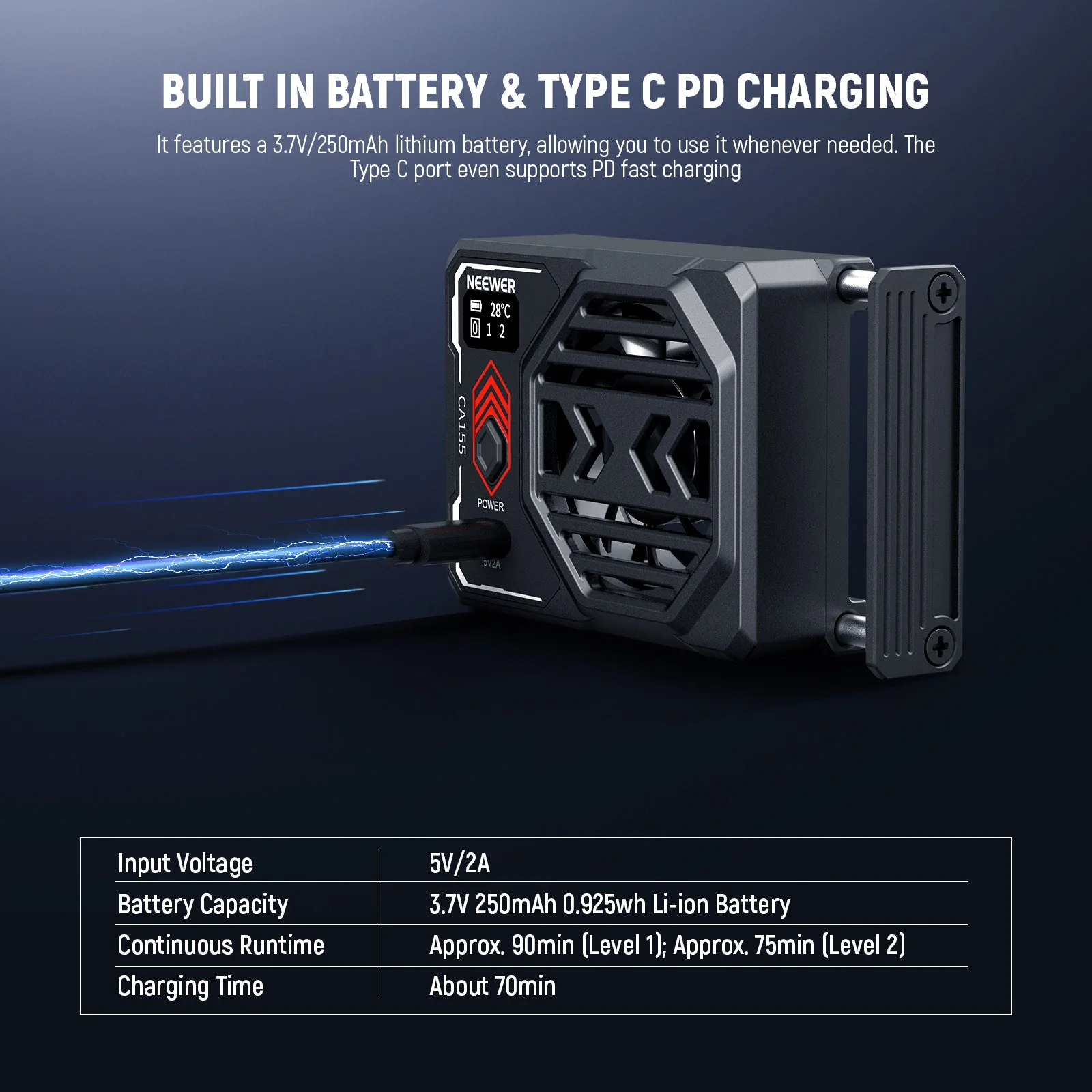 NEEWER BASICS CA155 Camera Cooling Fan with Battery - Image 5
