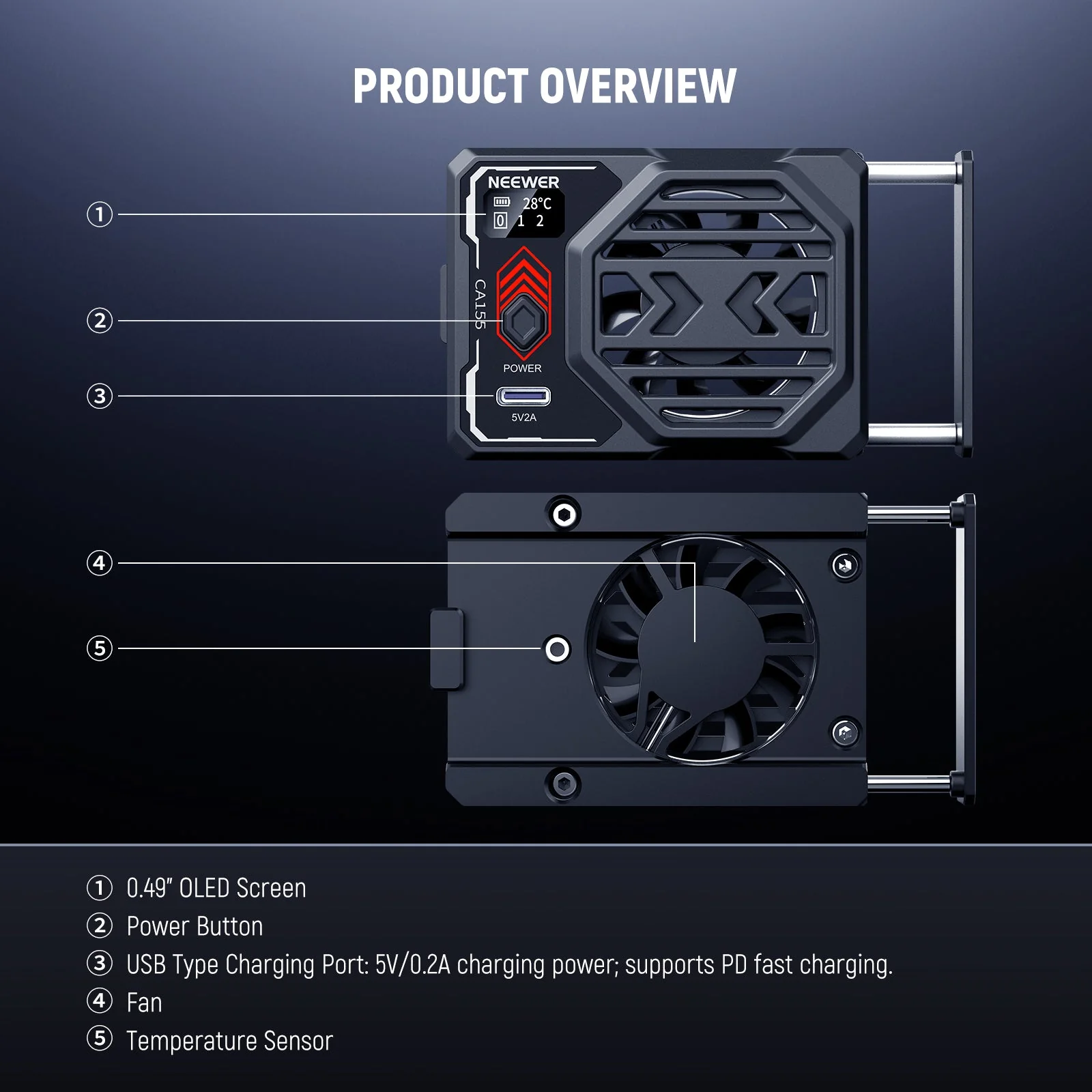 NEEWER BASICS CA155 Camera Cooling Fan with Battery - Image 6