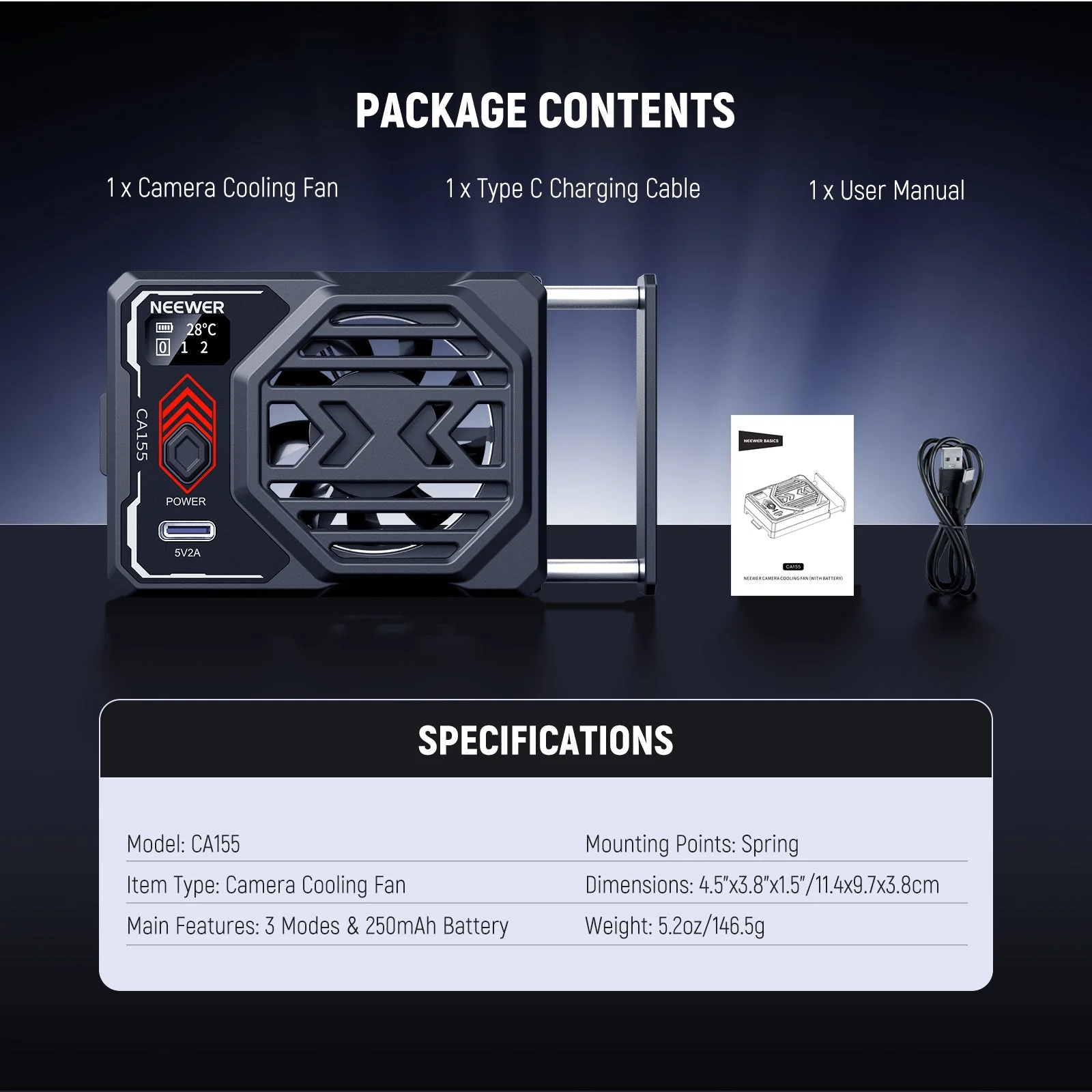 NEEWER BASICS CA155 Camera Cooling Fan with Battery - Image 7