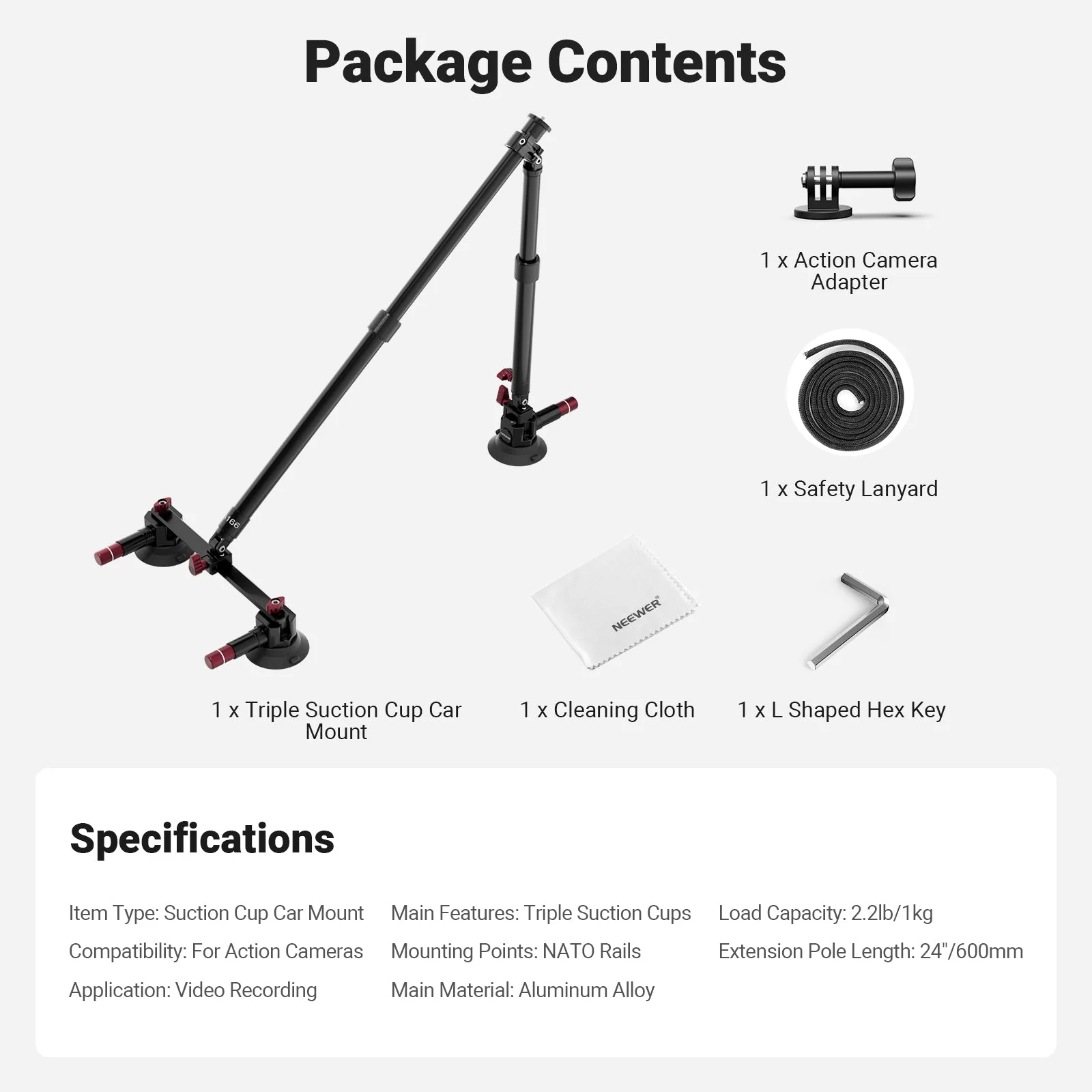 NEEWER BASICS CA166 Triple Suction Cup Car Mount Kit - Image 9