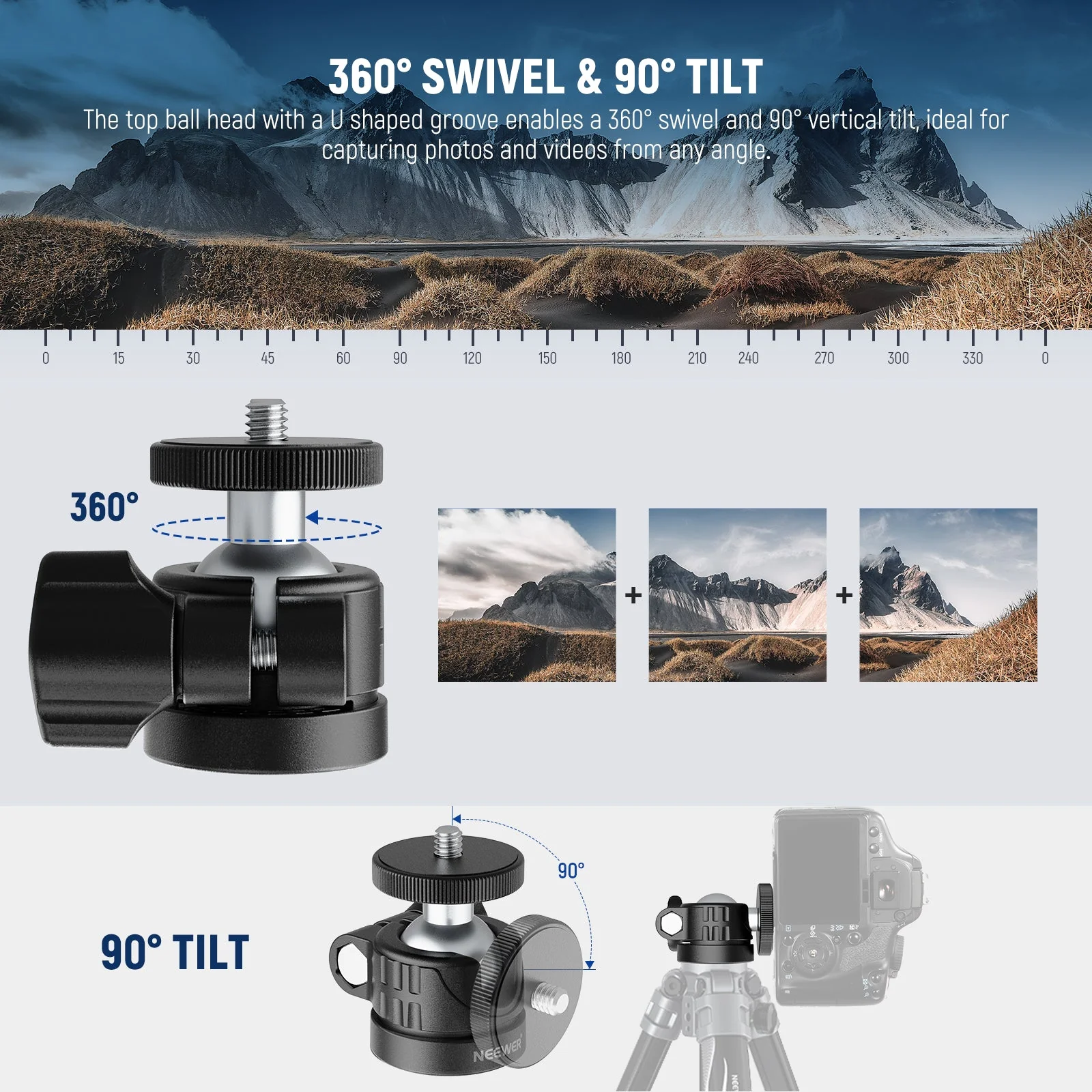 NEEWER BASICS GM01 Mini Tripod Ball Head Mount Adapter - Image 2
