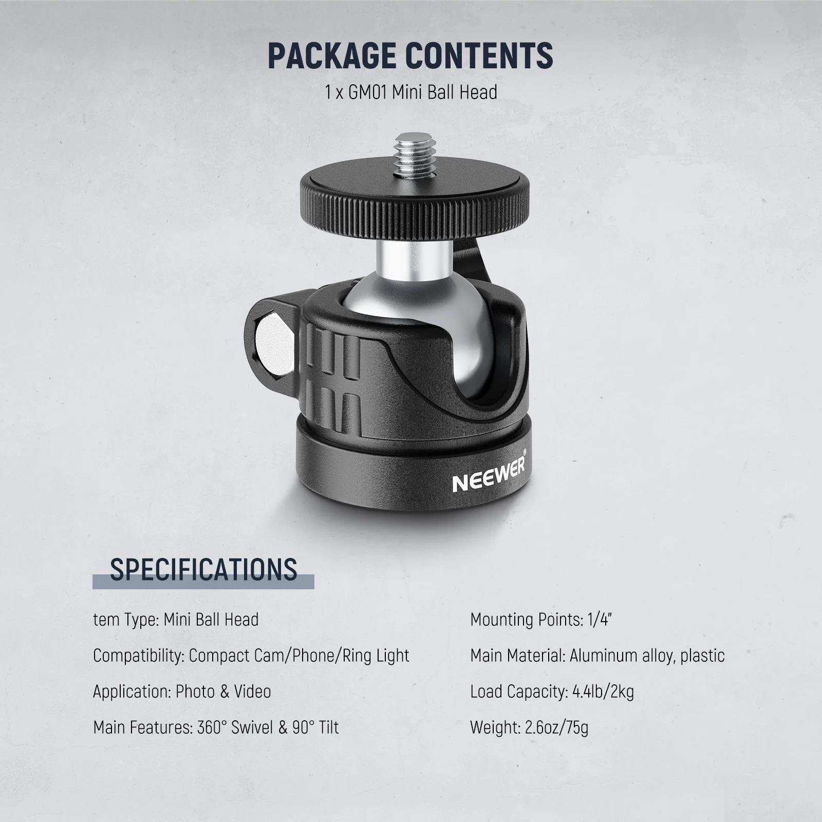 NEEWER BASICS GM01 Mini Tripod Ball Head Mount Adapter - Image 7