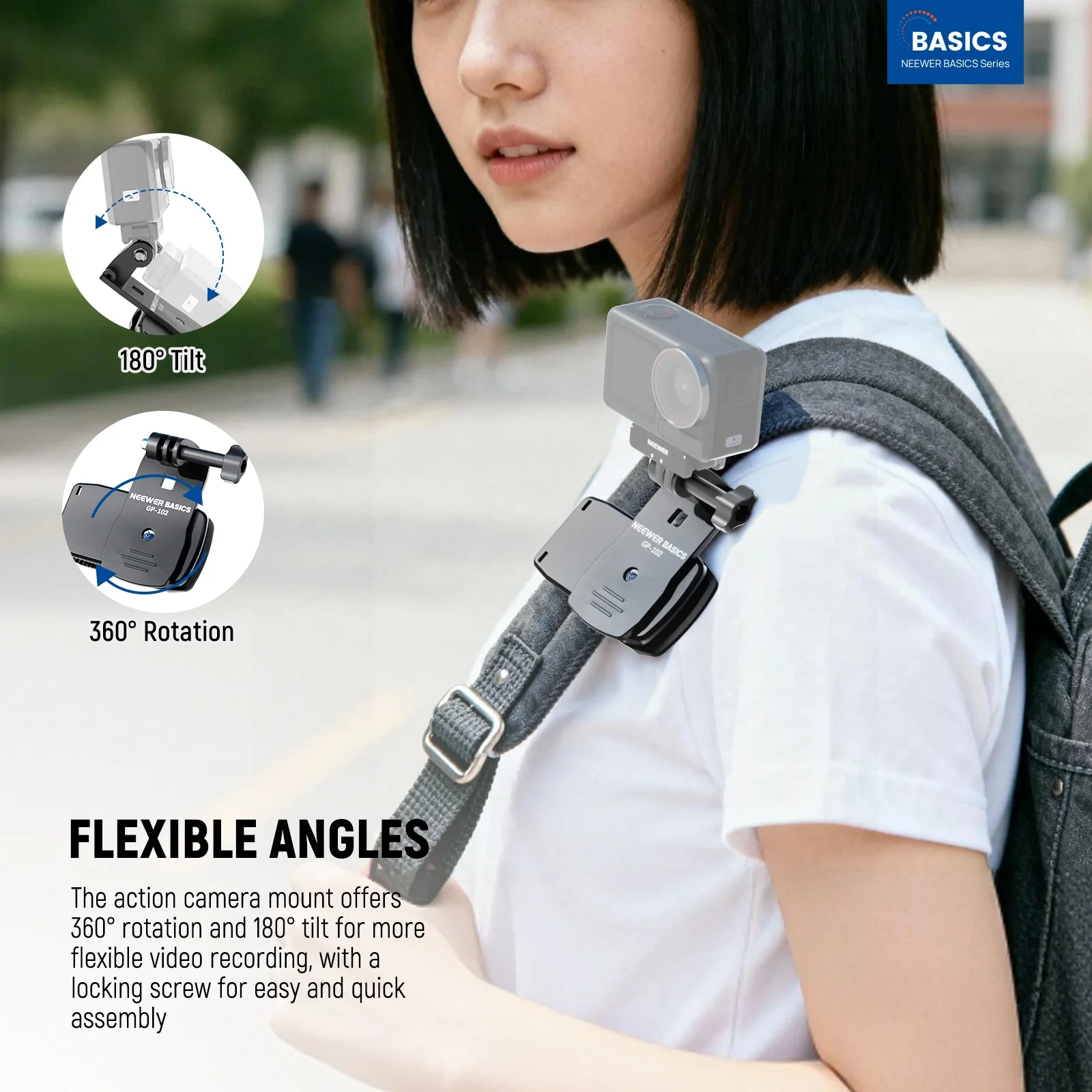 NEEWER BASICS GP-102 Backpack Strap Clip Mount for Action Camera - Image 2