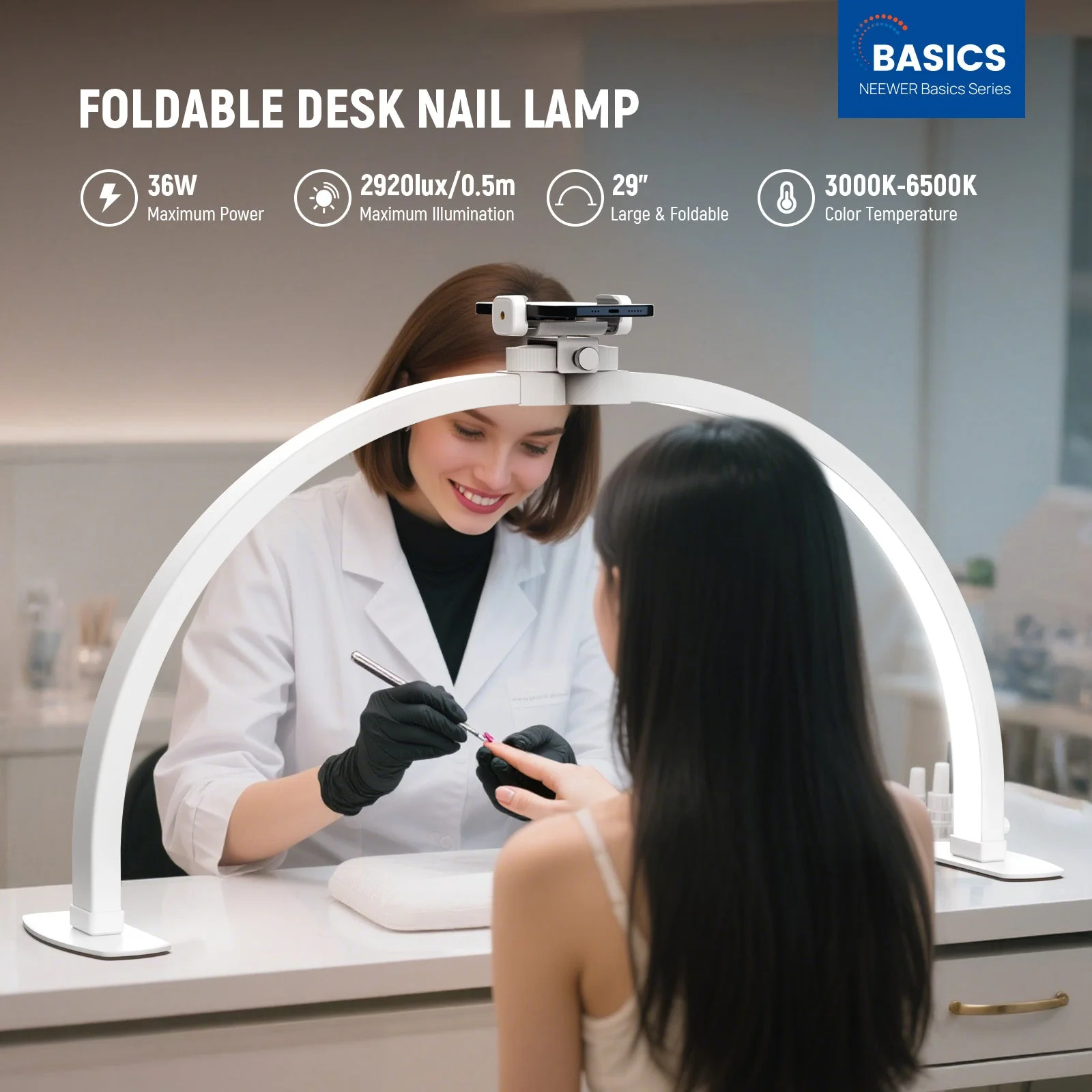 NEEWER BASICS HM02-D 36W 29" Foldable Nail Tech Table Arc Lamp - Image 2