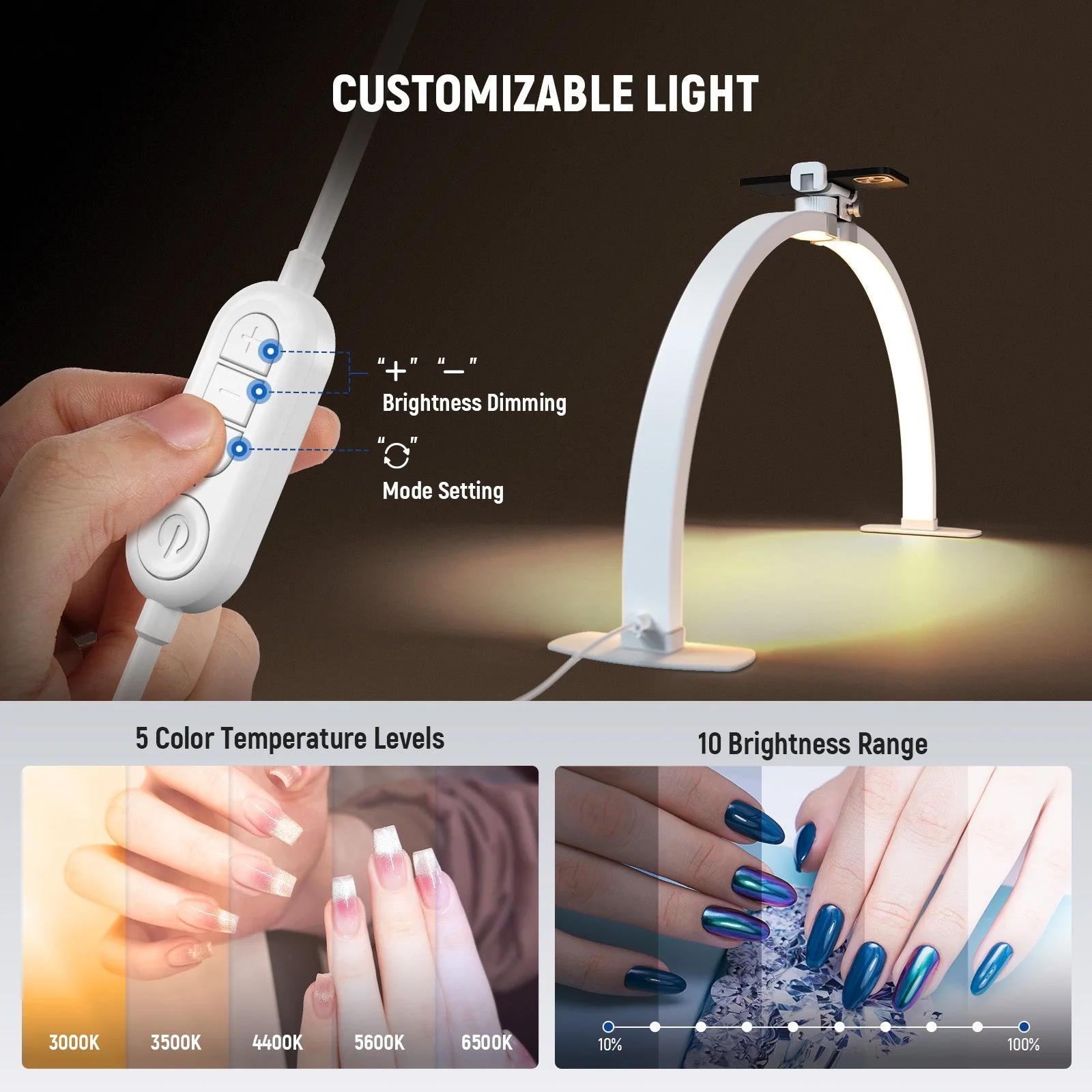 NEEWER BASICS HM02-D 36W 29" Foldable Nail Tech Table Arc Lamp - Image 4