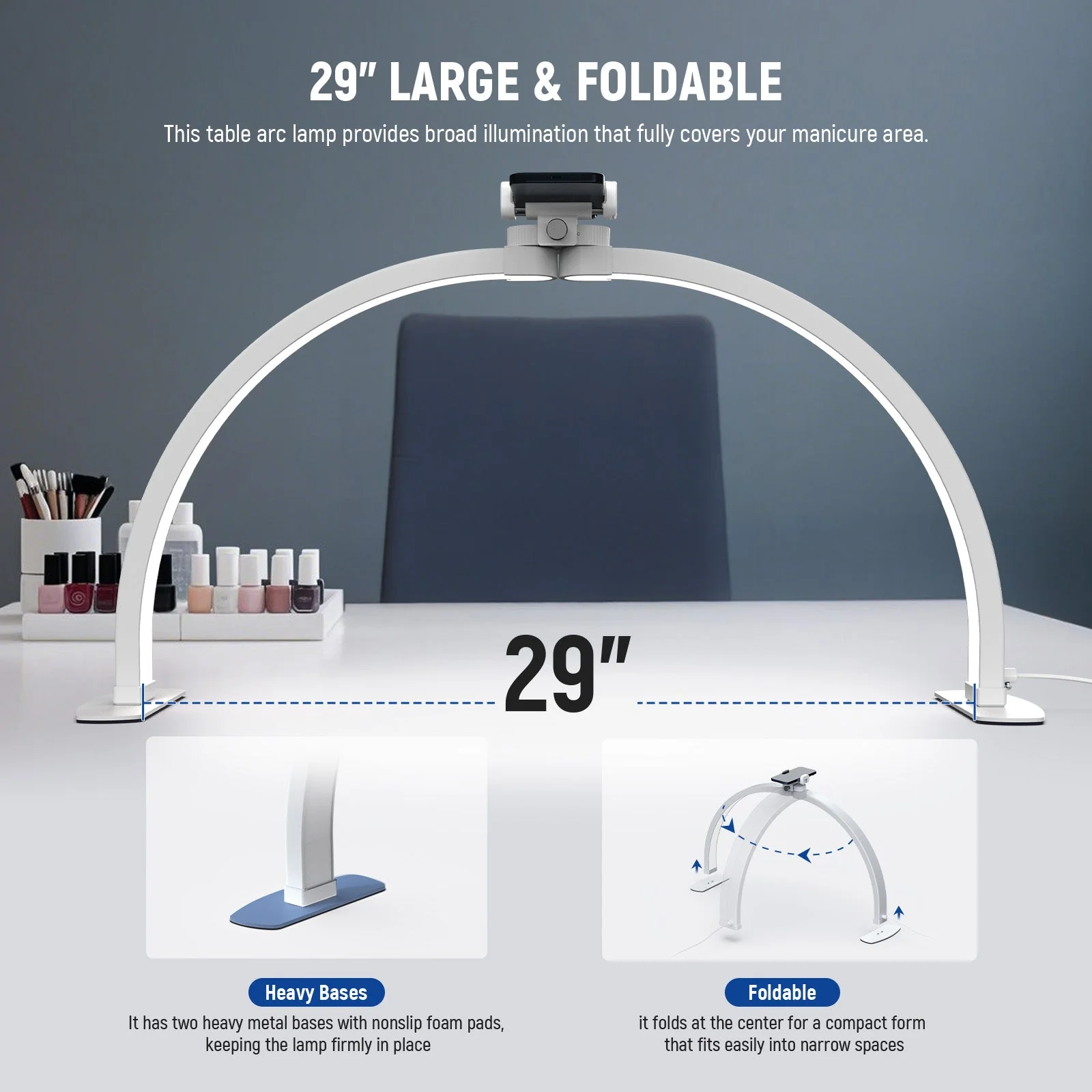NEEWER BASICS HM02-D 36W 29" Foldable Nail Tech Table Arc Lamp - Image 5