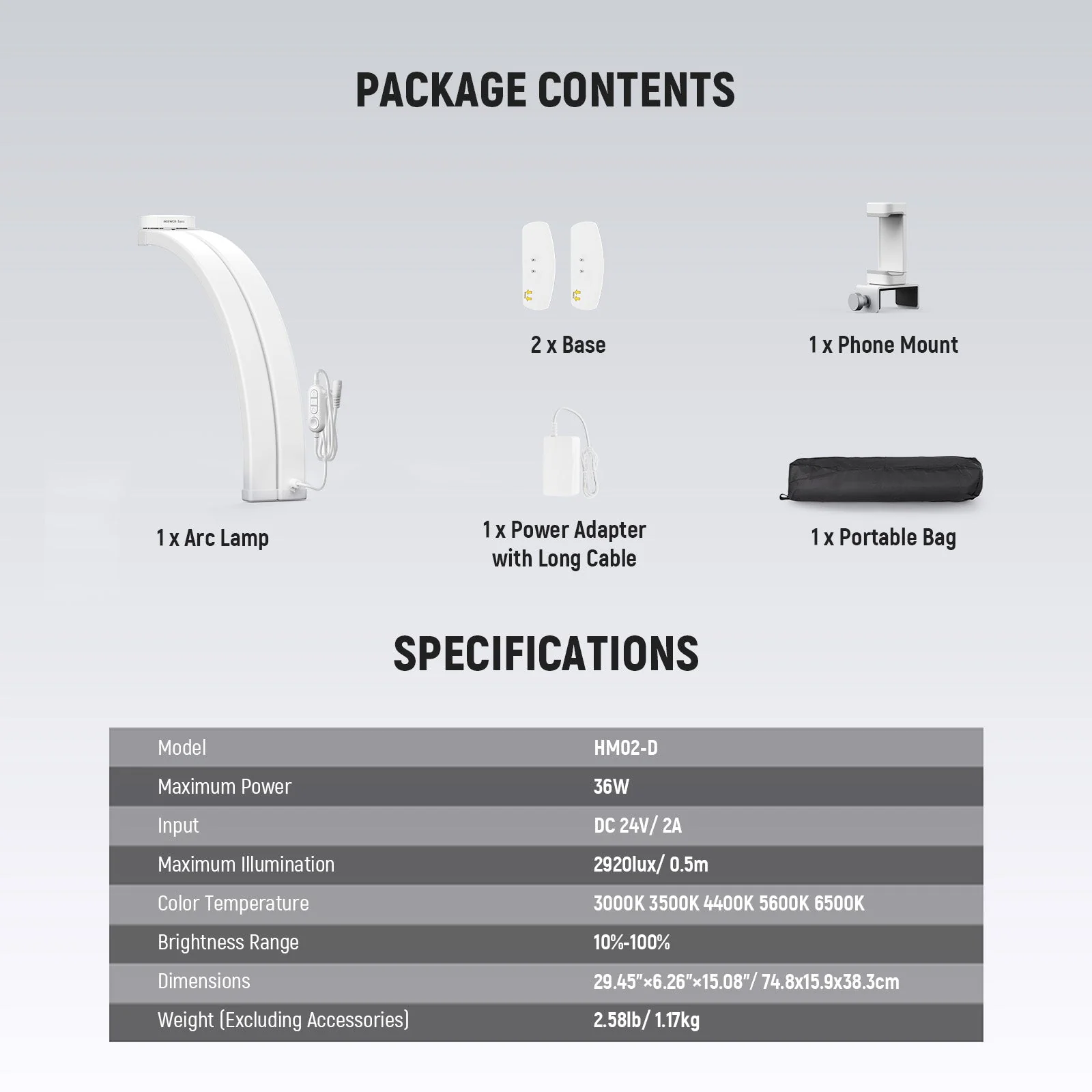 NEEWER BASICS HM02-D 36W 29" Foldable Nail Tech Table Arc Lamp - Image 8