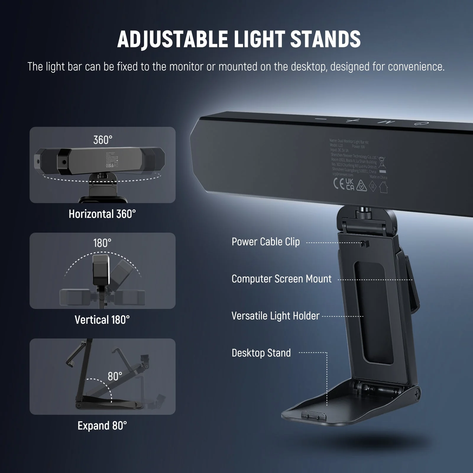 NEEWER BASICS L10 Bi-Color Dual Monitor Light Bar with Stands - Image 6