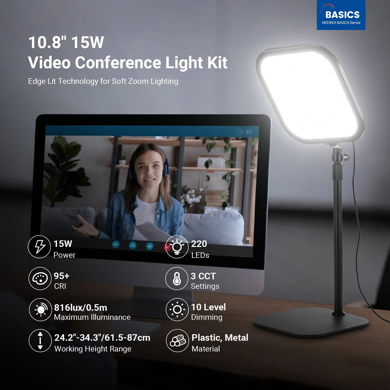 NEEWER BASICS L220 15W 10.8" Bi-Color Video Conference Light Kit - Image 3