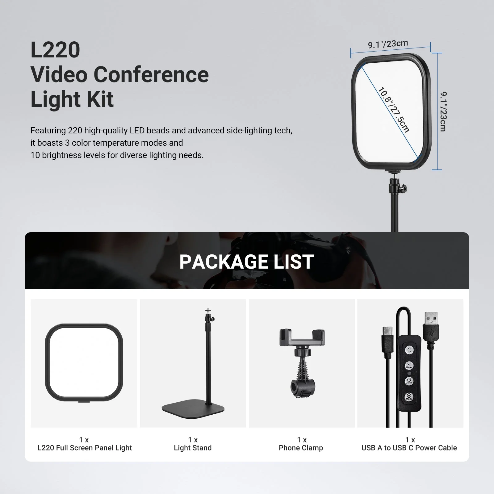 NEEWER BASICS L220 15W 10.8" Bi-Color Video Conference Light Kit - Image 9