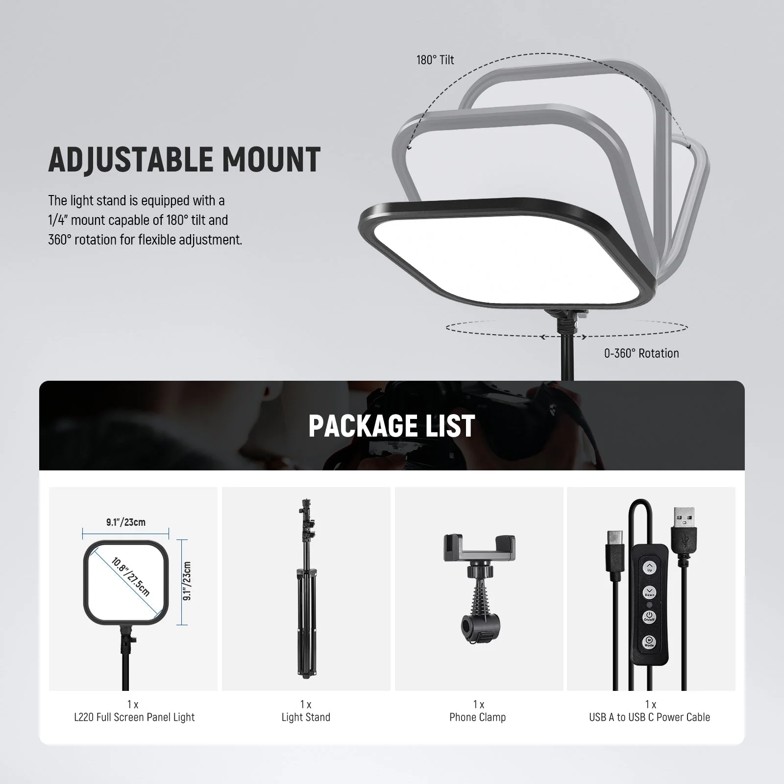 NEEWER BASICS L220 15W 10.8" LED Video Panel Light Kit - Image 9