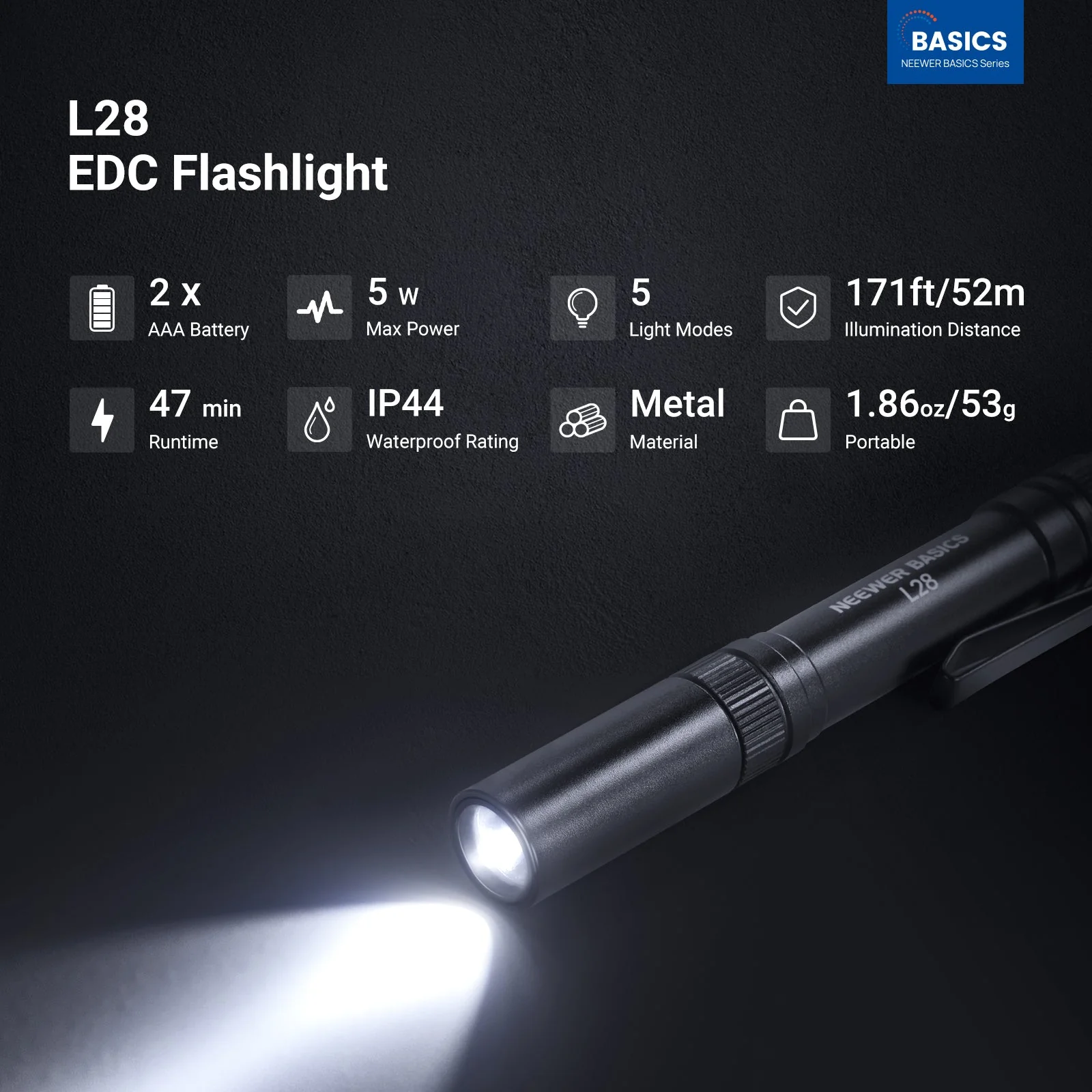 NEEWER BASICS L28 5W Portable EDC Flashlight - Image 2