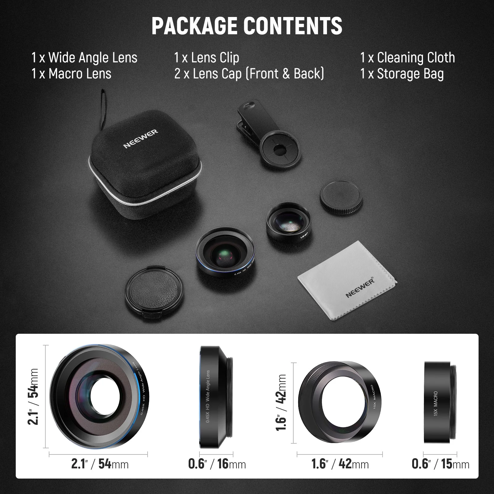 NEEWER BASICS LS-67 2-In-1 0.45x Wide Angle + 15x Macro Phone Lens Kit - Image 8