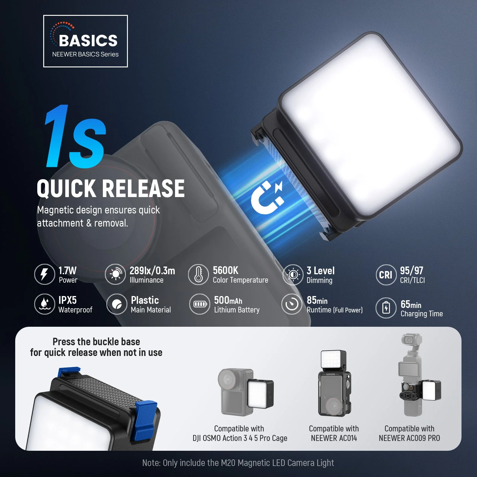 NEEWER BASICS M20 Magnetic Mini Light for DJI Osmo Action 3/4/5 PRO - Image 3