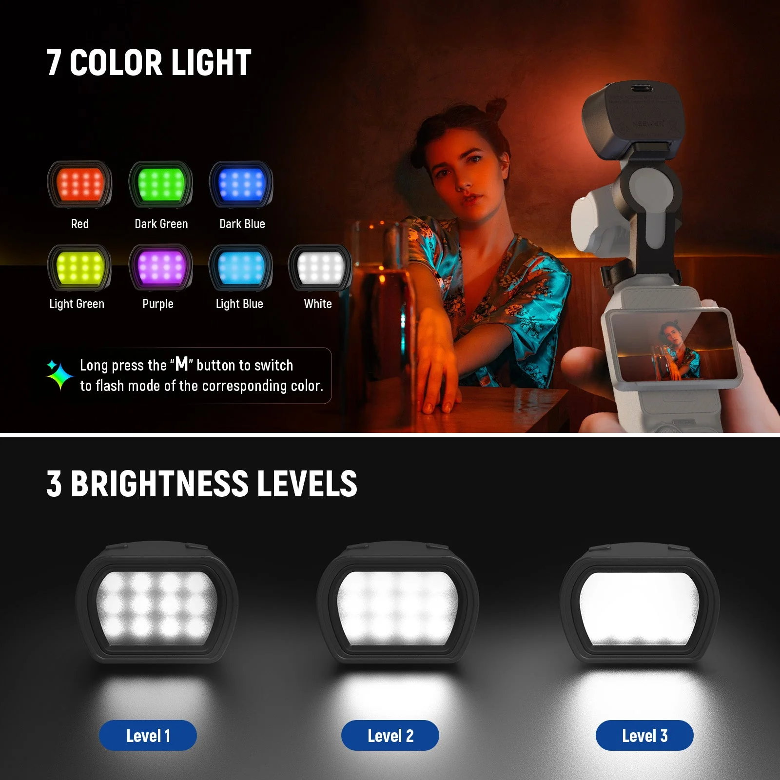 NEEWER BASICS M21C Magnetic RGB Fill Light For DJI OSMO Pocket 3 - Image 5