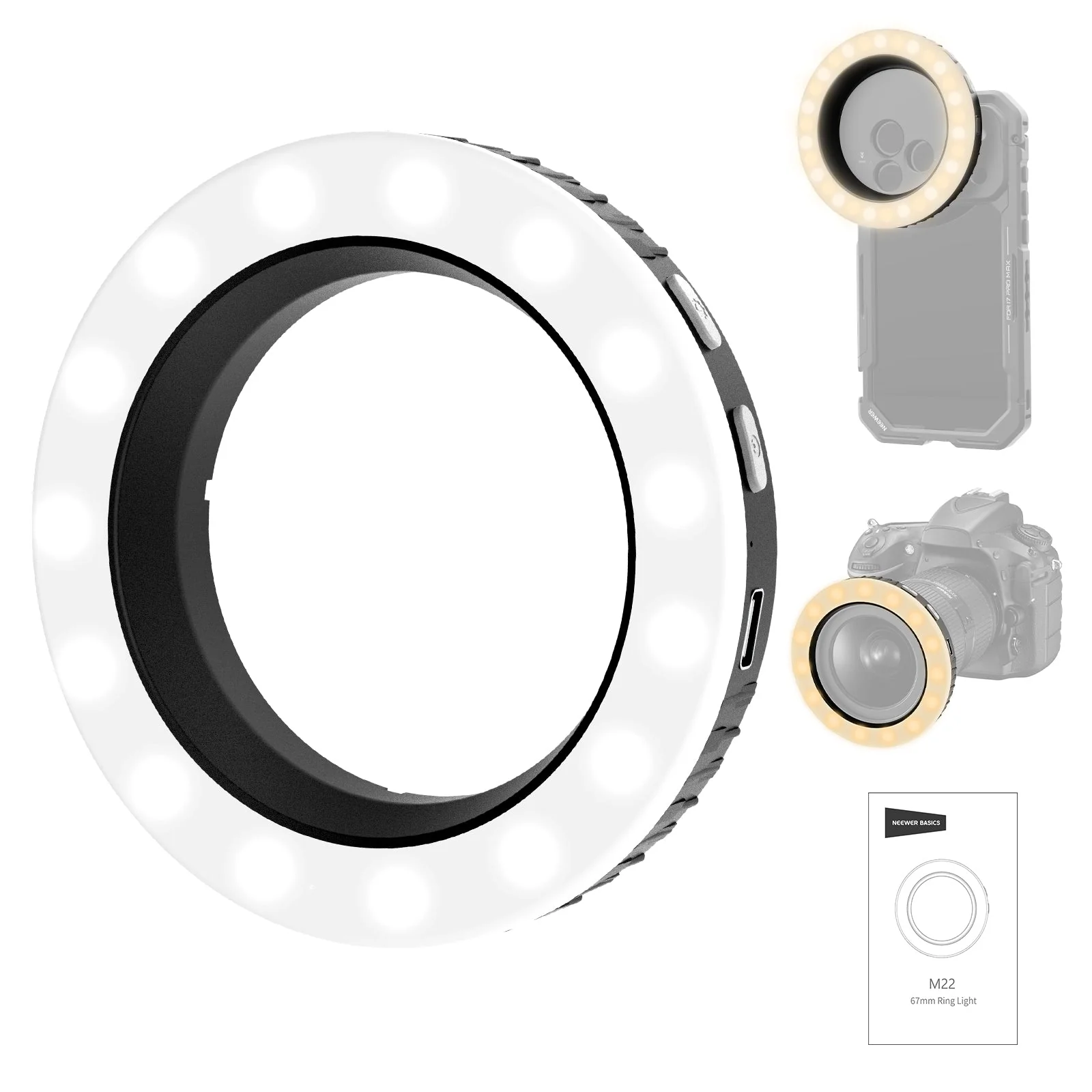 NEEWER BASICS M22 67mm Threaded Ring Light for 67mm Phone Mounts/Cases/Lens