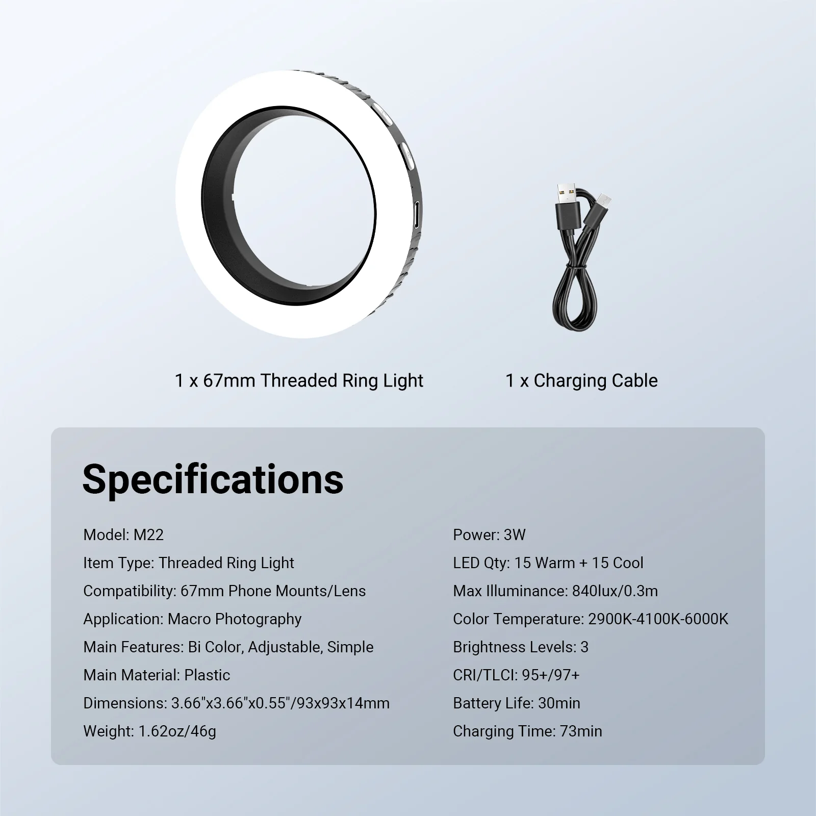 NEEWER BASICS M22 67mm Threaded Ring Light for 67mm Phone Mounts/Cases/Lens - Image 7
