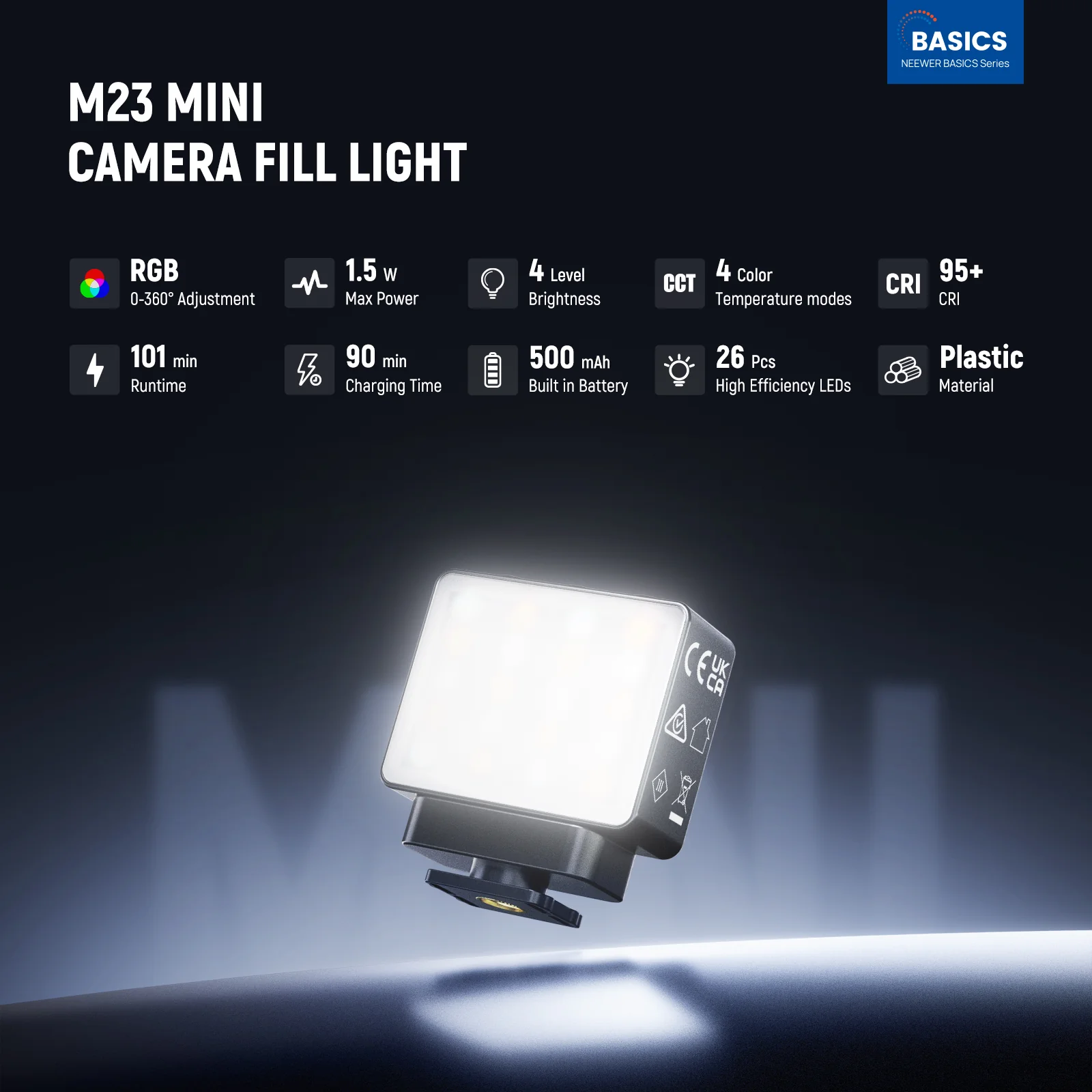 NEEWER BASICS M23 Magnetic RGB Camera Auxiliary Light - Image 2