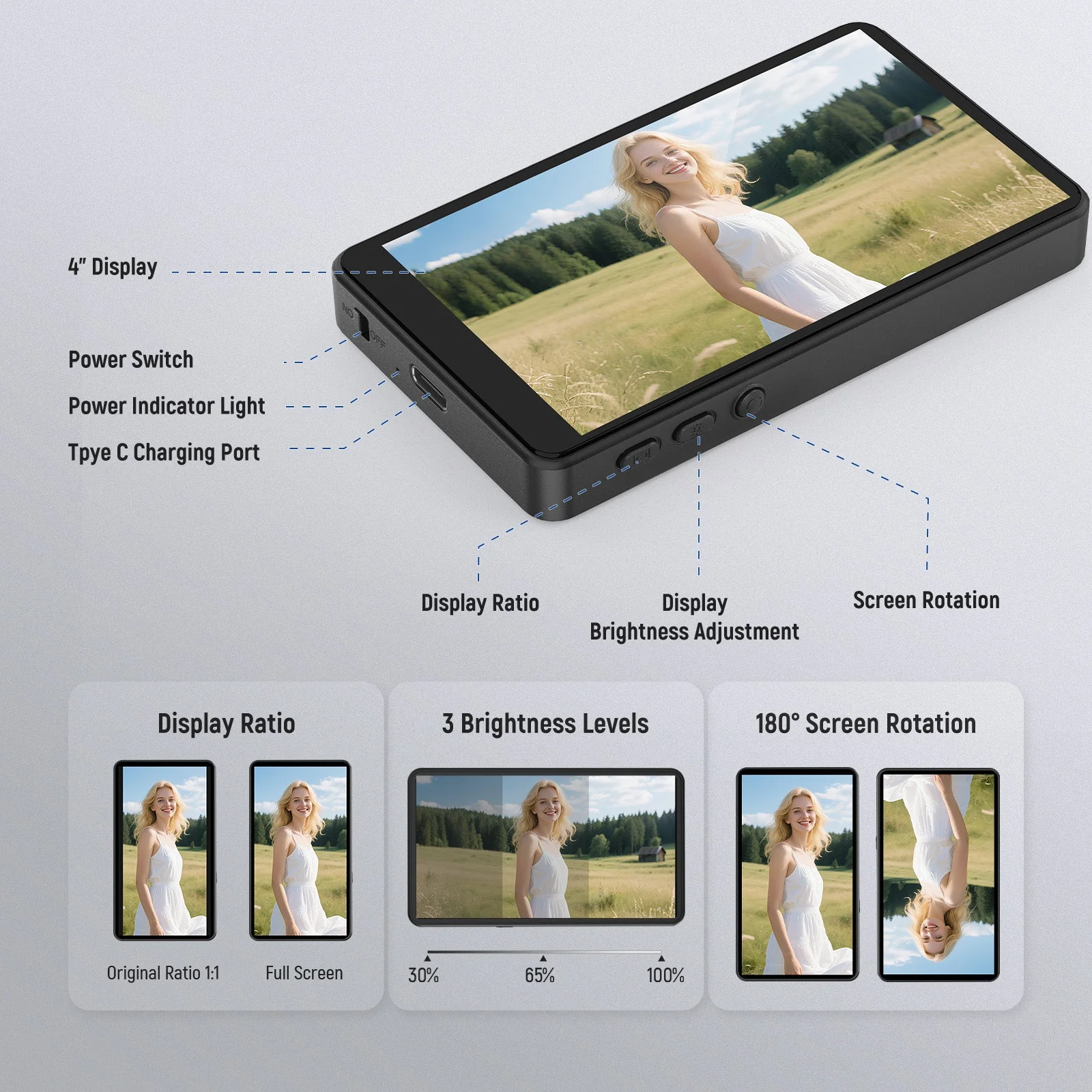 NEEWER BASICS M4B 4" Magnetic Phone Vlog Selfie Monitor Screen - Image 7