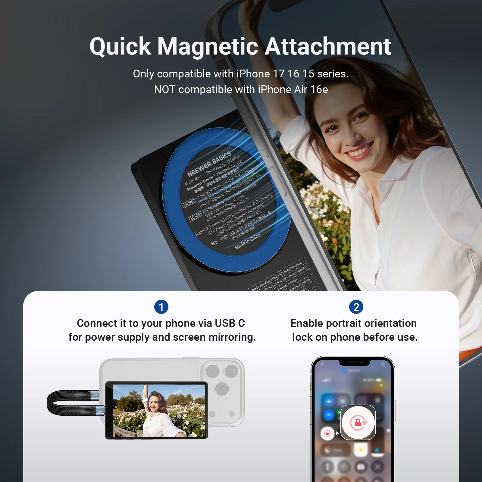 NEEWER BASICS M4U 4" Magnetic Metal Vlog Selfie Monitor Screen For iPhone - Image 4